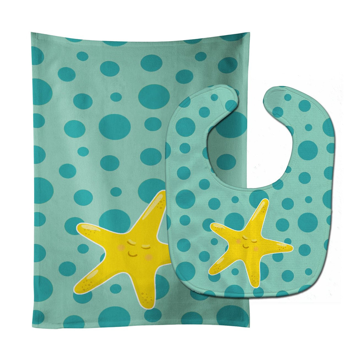 Beach Starfish Baby Bib &amp; Burp Cloth BB8841STBU by Caroline&#39;s Treasures