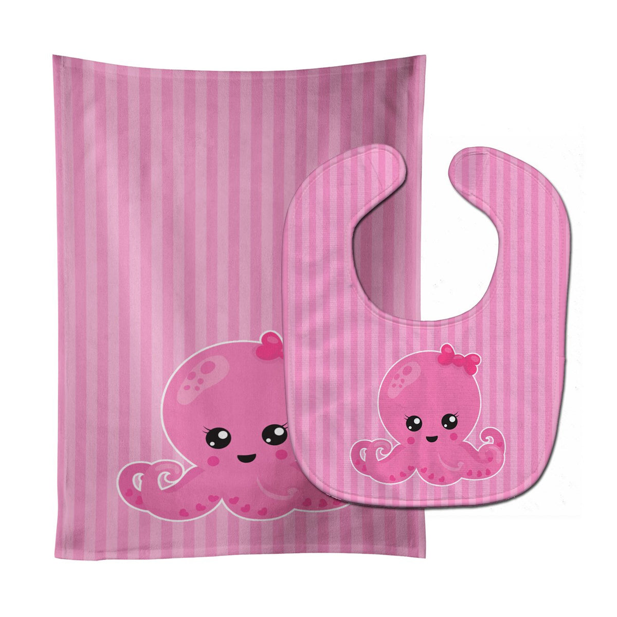 Nautical Pink Octopus Baby Bib &amp; Burp Cloth BB8911STBU by Caroline&#39;s Treasures
