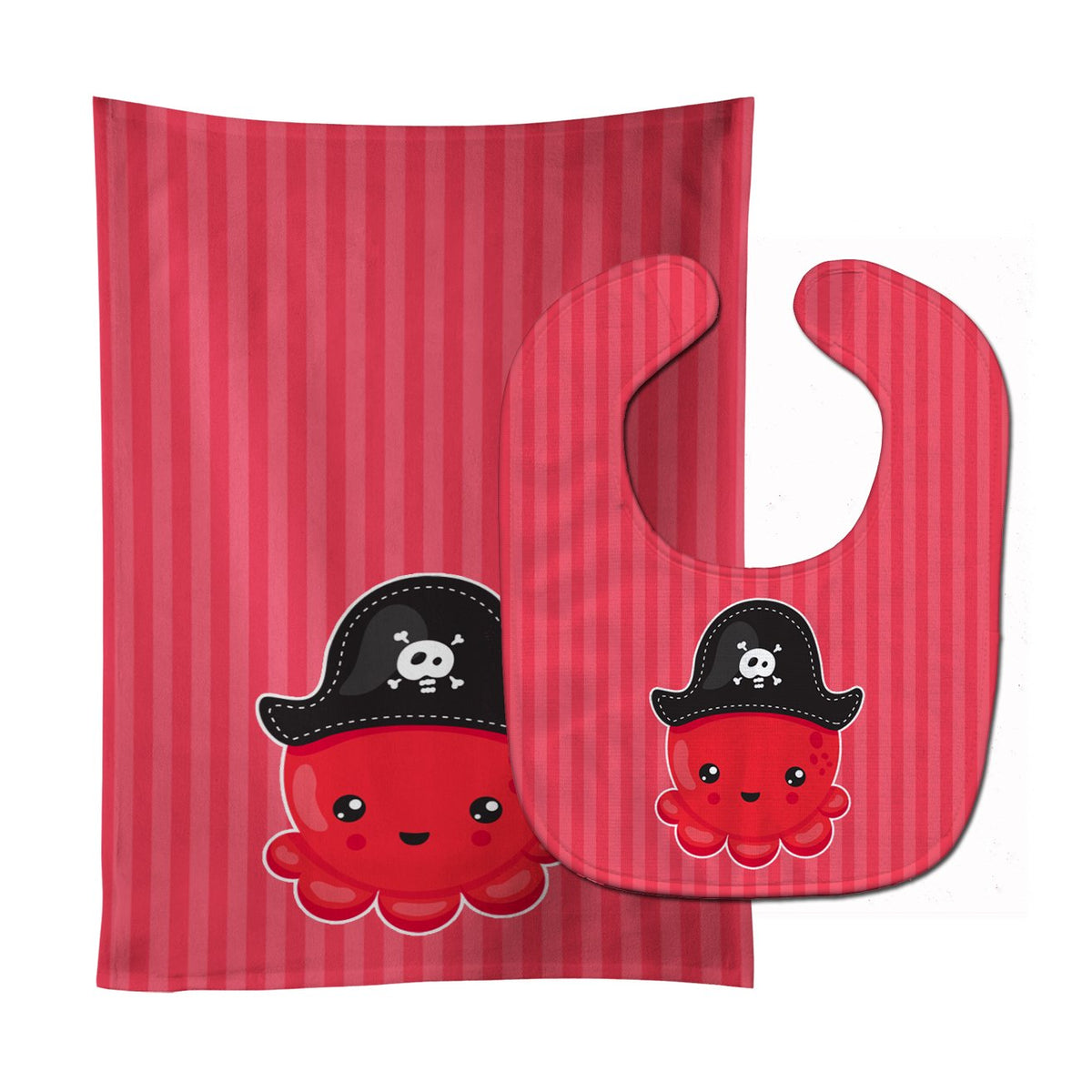 Nautical Pirate Octopus Red Baby Bib &amp; Burp Cloth BB8918STBU by Caroline&#39;s Treasures