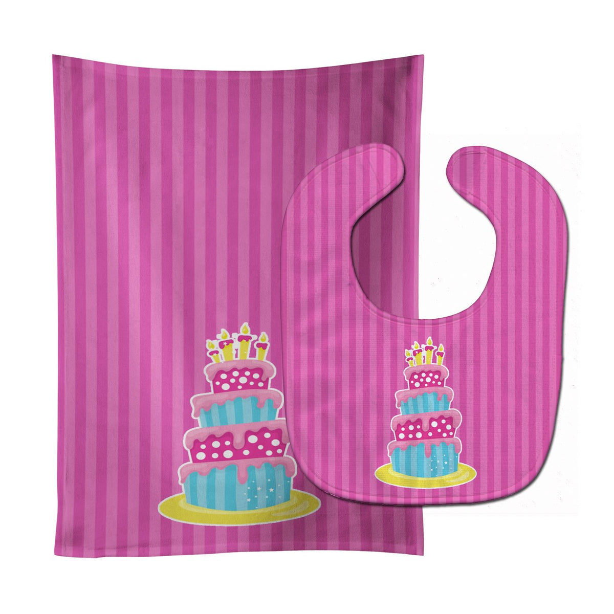 Dinosaur Pink Birthday Cake Baby Bib &amp; Burp Cloth BB8922STBU by Caroline&#39;s Treasures