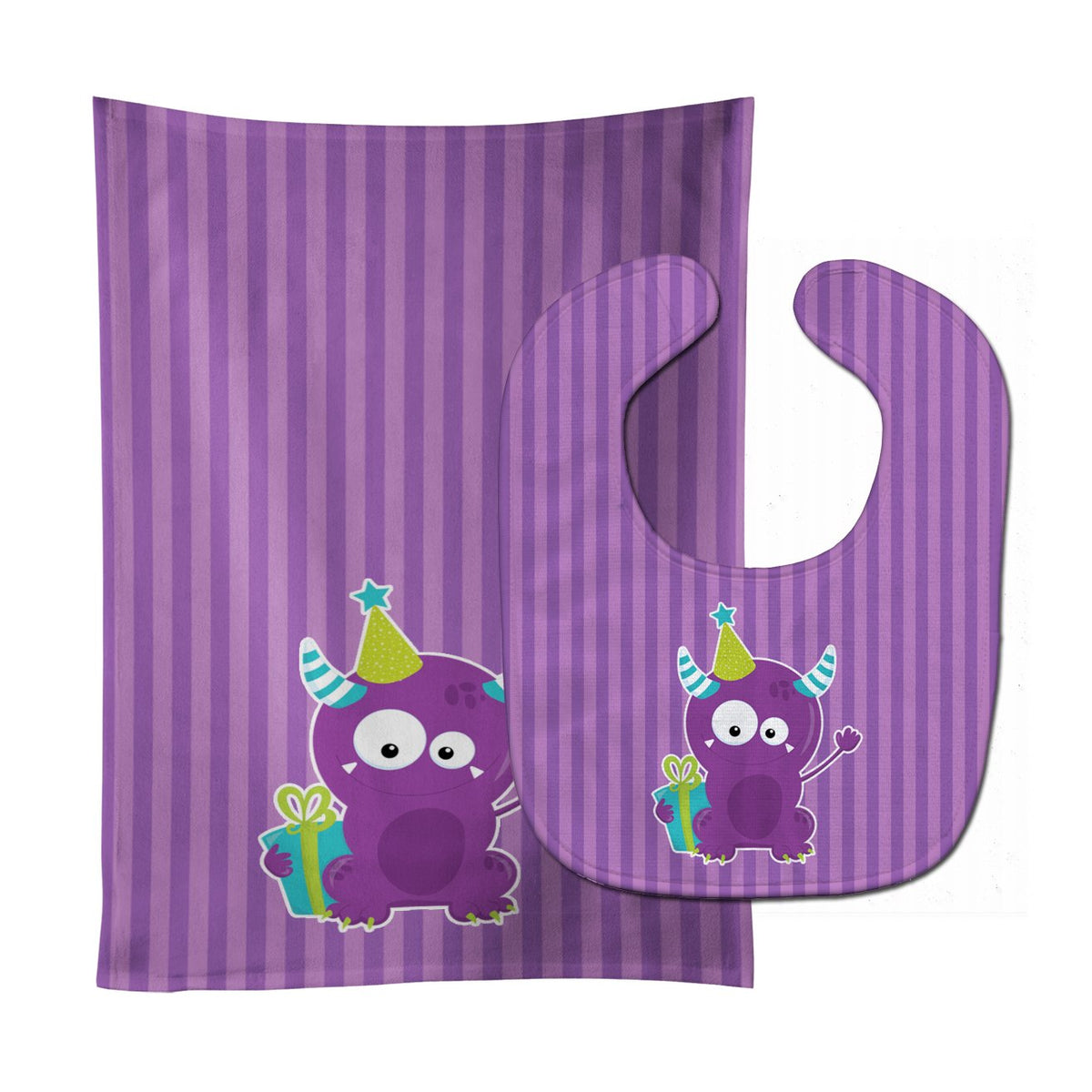 Birthday Monster Purple Baby Bib &amp; Burp Cloth BB8936STBU by Caroline&#39;s Treasures