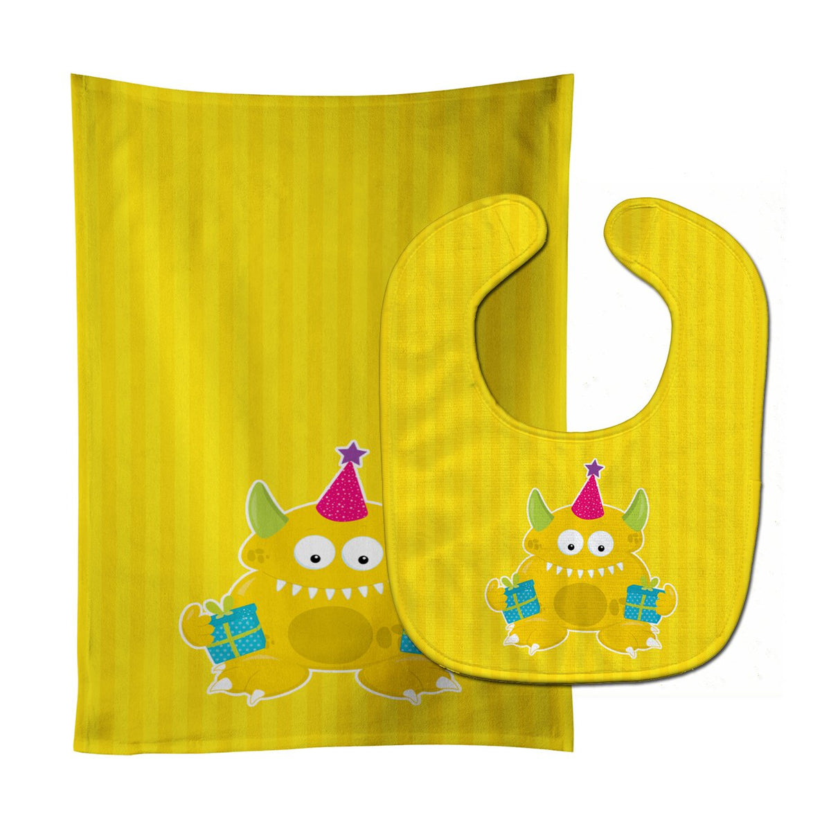 Birthday Monster Yellow Baby Bib &amp; Burp Cloth BB8937STBU by Caroline&#39;s Treasures