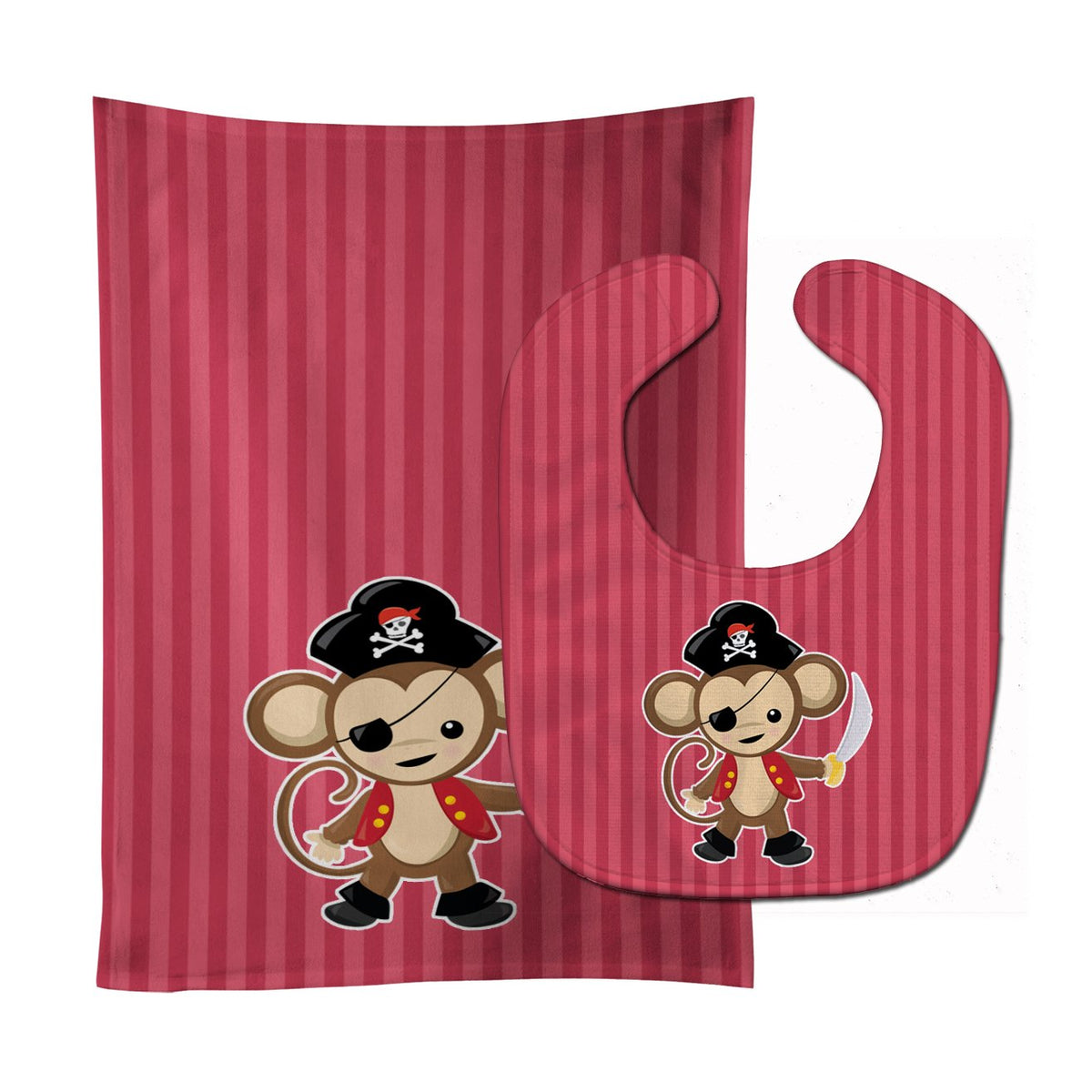 Pirate Monkey Red Baby Bib &amp; Burp Cloth BB8973STBU by Caroline&#39;s Treasures