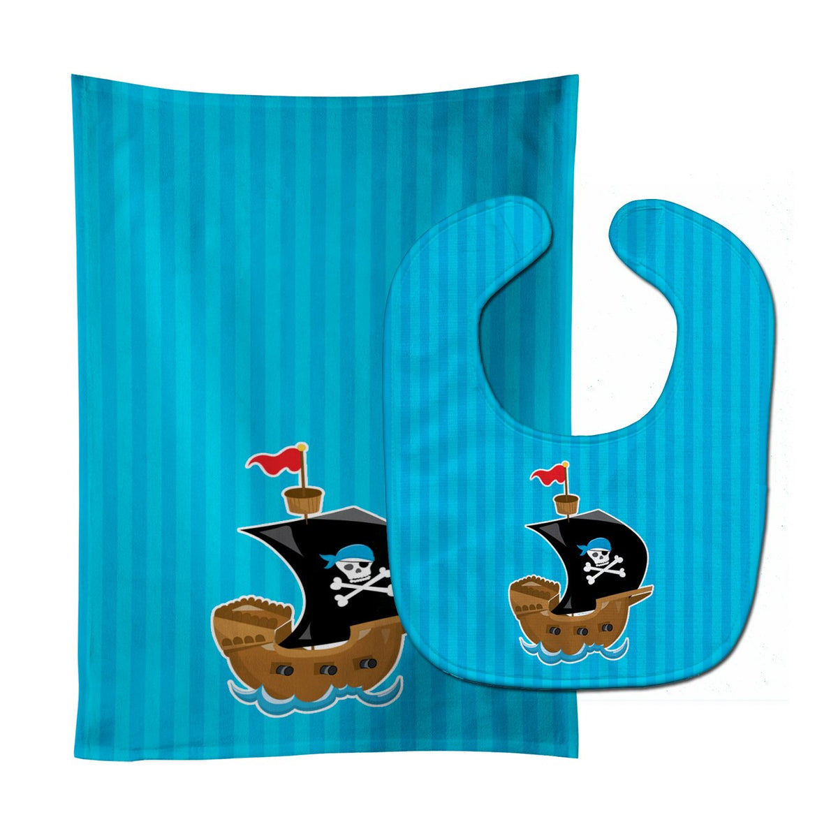 Pirate Ship blue #2 Baby Bib &amp; Burp Cloth BB8974STBU by Caroline&#39;s Treasures