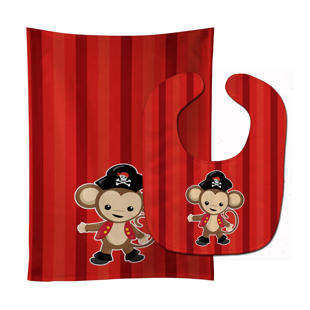 Pirate Monkey Red #2 Baby Bib &amp; Burp Cloth BB8976STBU by Caroline&#39;s Treasures