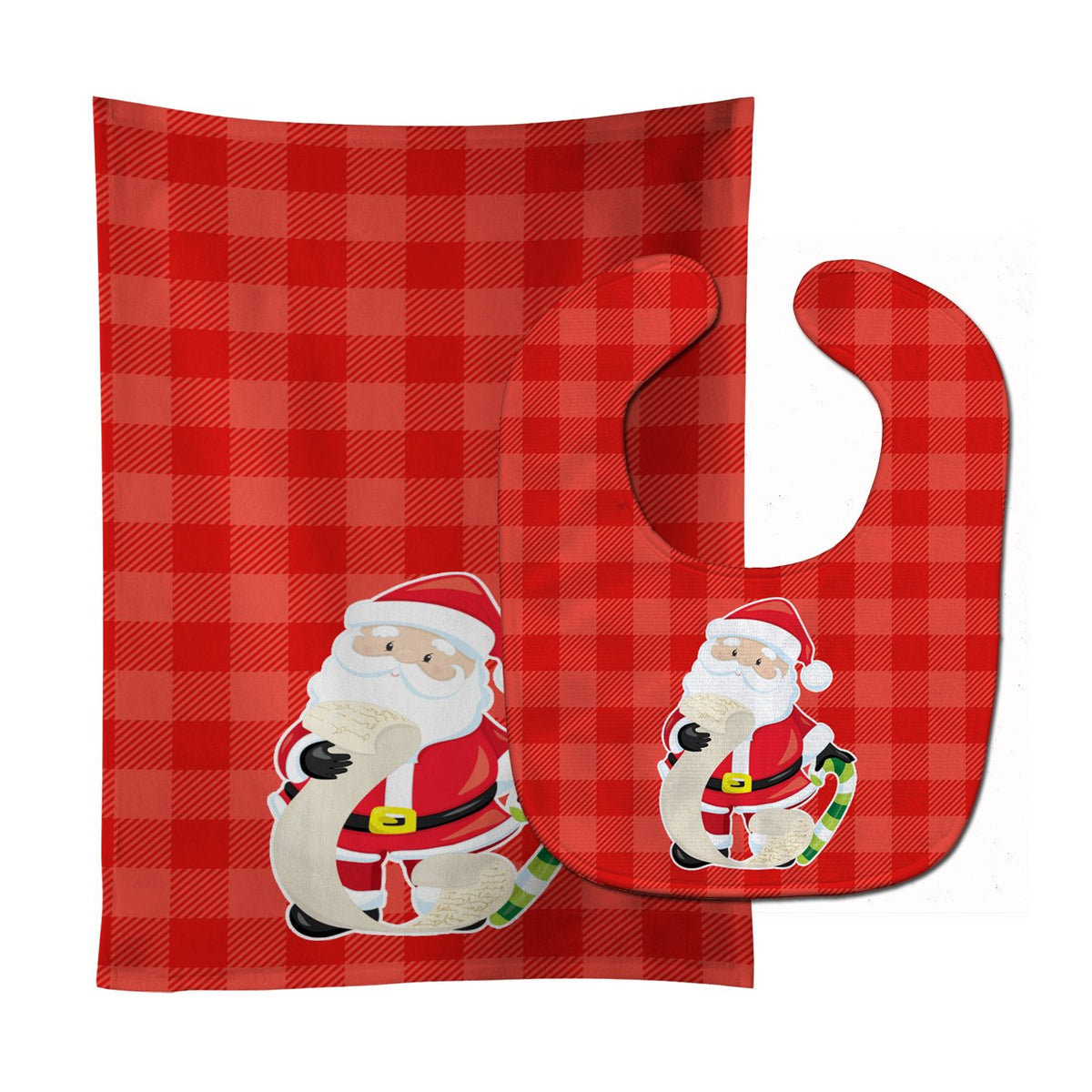 Christmas Santa Claus list Baby Bib &amp; Burp Cloth BB9021STBU by Caroline&#39;s Treasures
