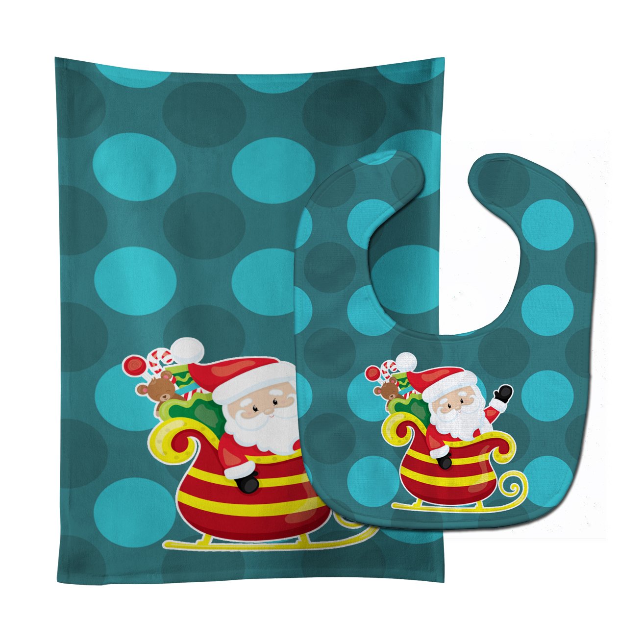 Christmas Santa Claus Sleigh Baby Bib & Burp Cloth BB9023STBU by Caroline's Treasures