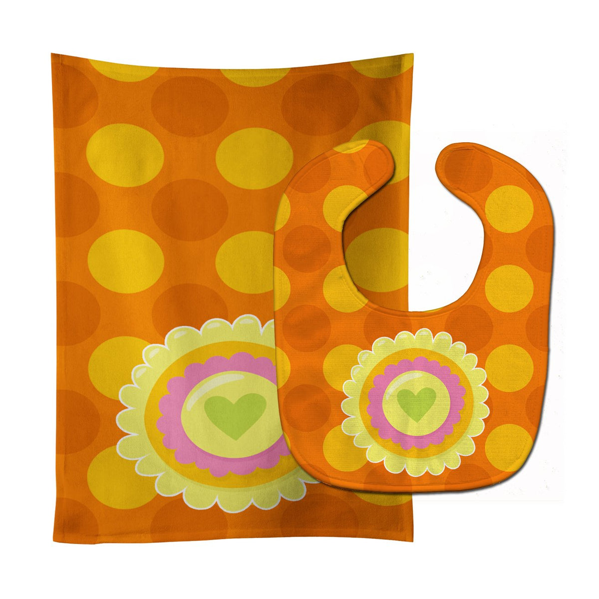Heart Flower Orange Baby Bib &amp; Burp Cloth BB9051STBU by Caroline&#39;s Treasures