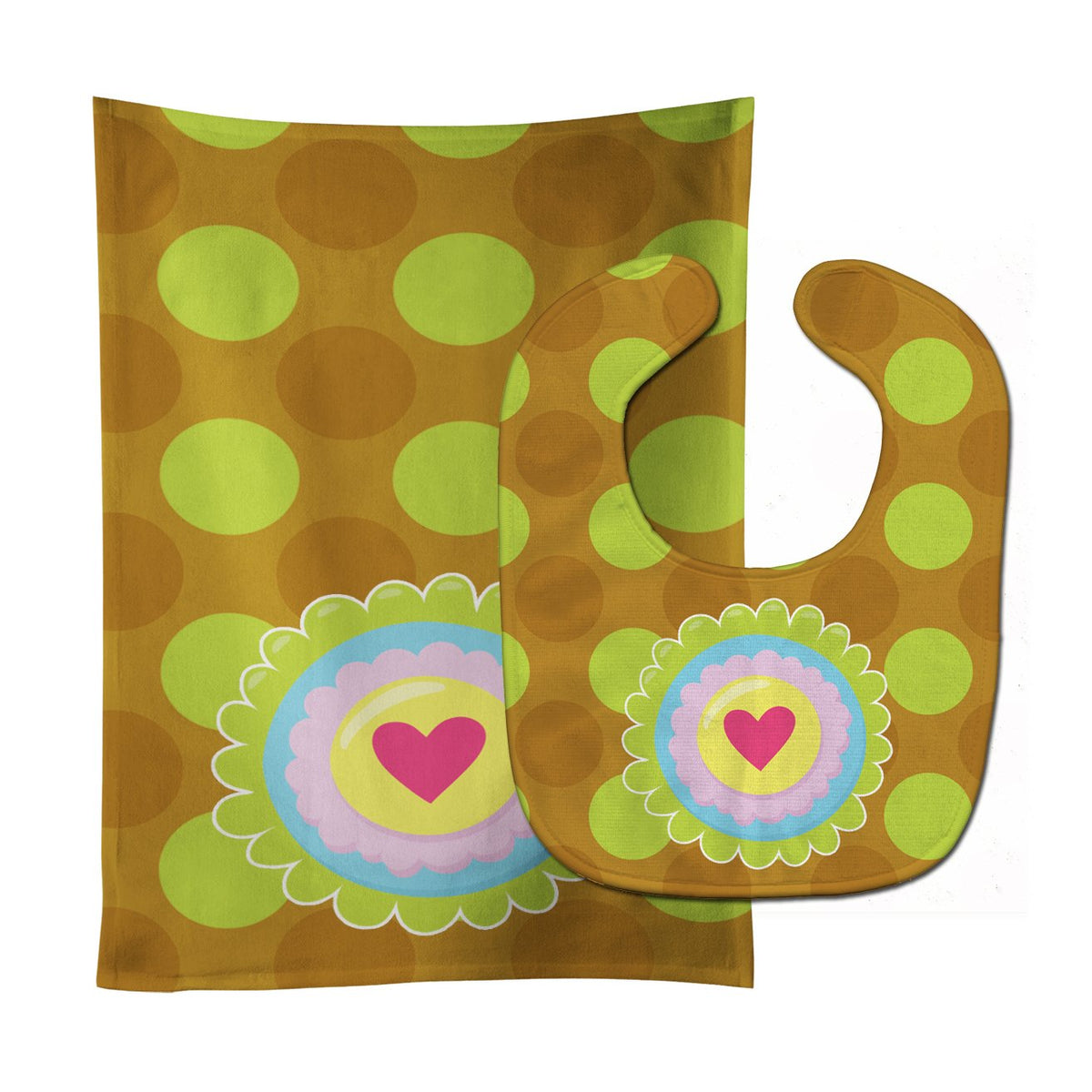 Heart Flower Green Baby Bib &amp; Burp Cloth BB9052STBU by Caroline&#39;s Treasures