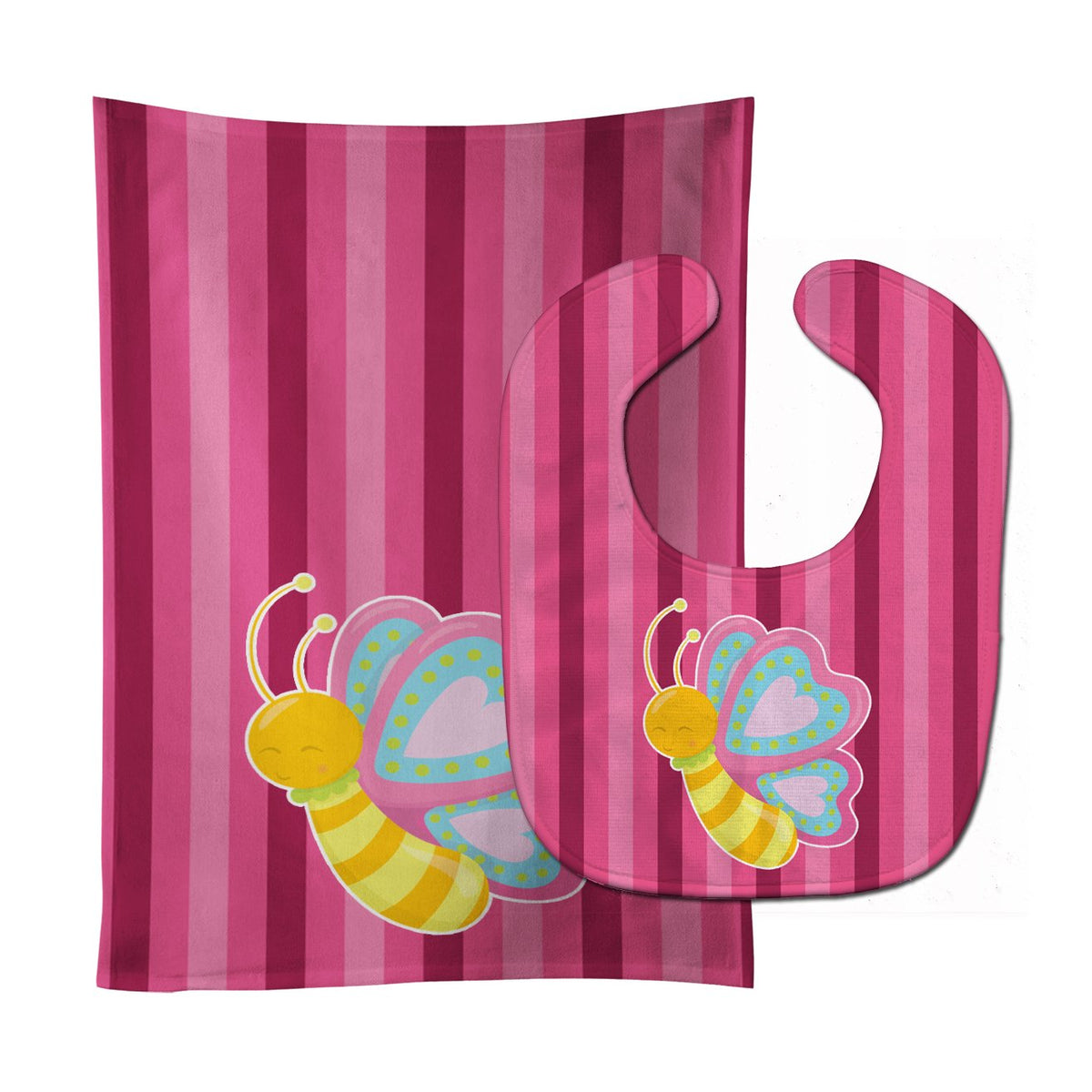 Butterfly Pink Baby Bib &amp; Burp Cloth BB9058STBU by Caroline&#39;s Treasures
