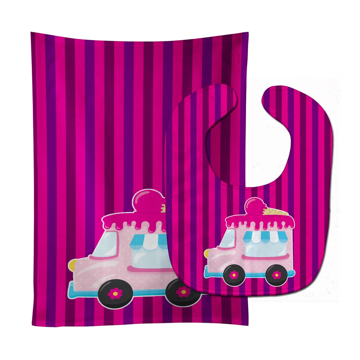Ice Cream Truck Pink Baby Bib &amp; Burp Cloth BB9059STBU by Caroline&#39;s Treasures