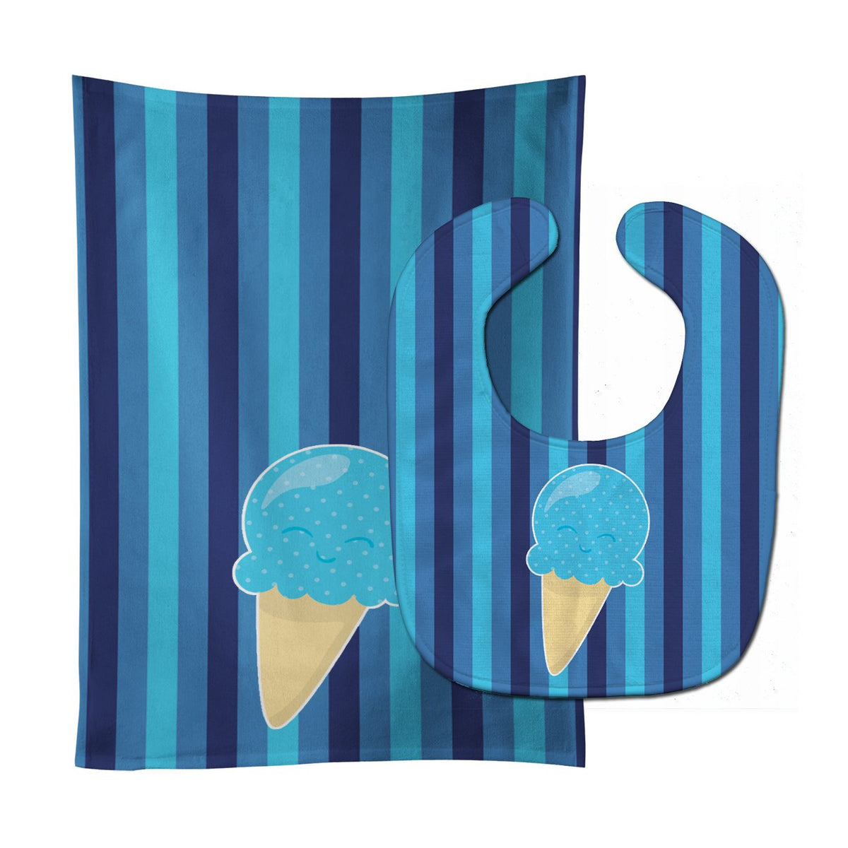 Ice Cream Cone Blue Baby Bib &amp; Burp Cloth BB9062STBU by Caroline&#39;s Treasures