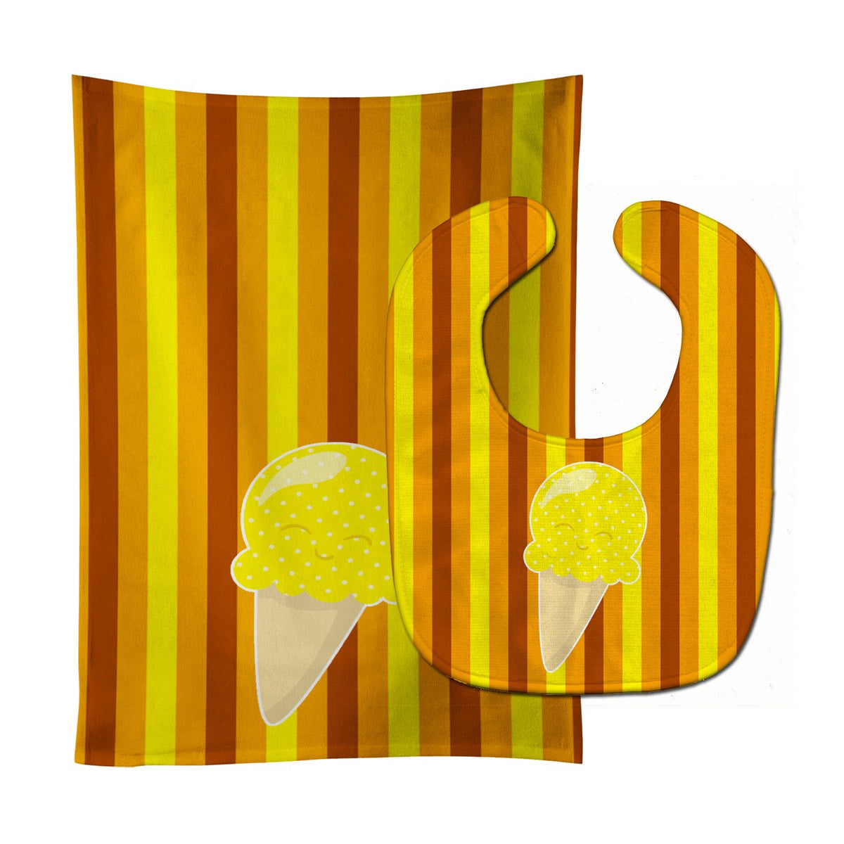 Ice Cream Cone Yellow Baby Bib &amp; Burp Cloth BB9063STBU by Caroline&#39;s Treasures