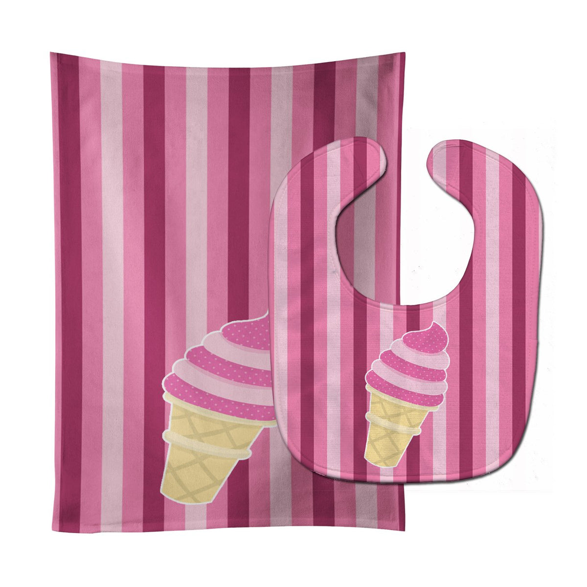 Ice Cream Cone Pink Swirl Baby Bib &amp; Burp Cloth BB9065STBU by Caroline&#39;s Treasures