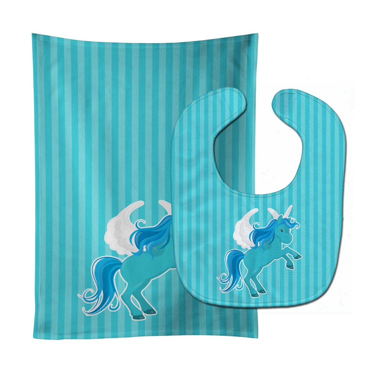 Unicorn Blue Stripes Baby Bib &amp; Burp Cloth BB9086STBU by Caroline&#39;s Treasures
