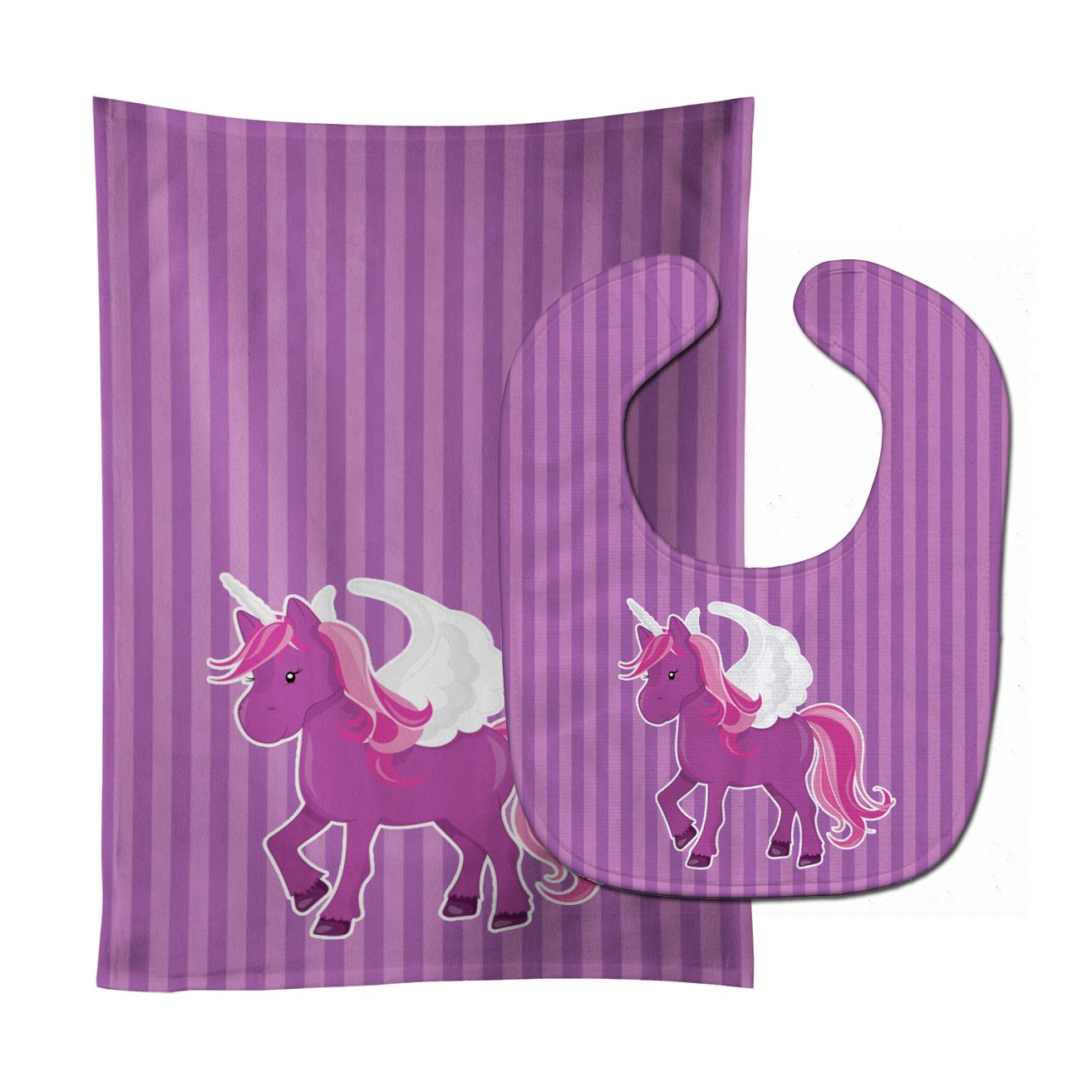 Unicorn Purple Stripes Baby Bib & Burp Cloth BB9089STBU by Caroline's Treasures