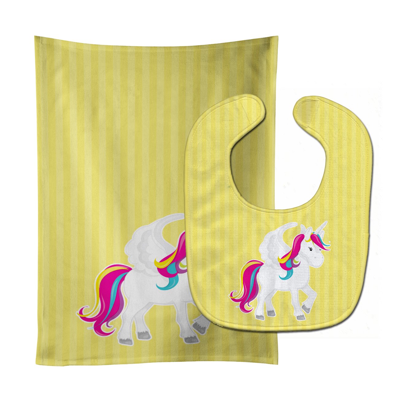 Unicorn Yellow Stripes #2 Baby Bib & Burp Cloth BB9091STBU by Caroline's Treasures