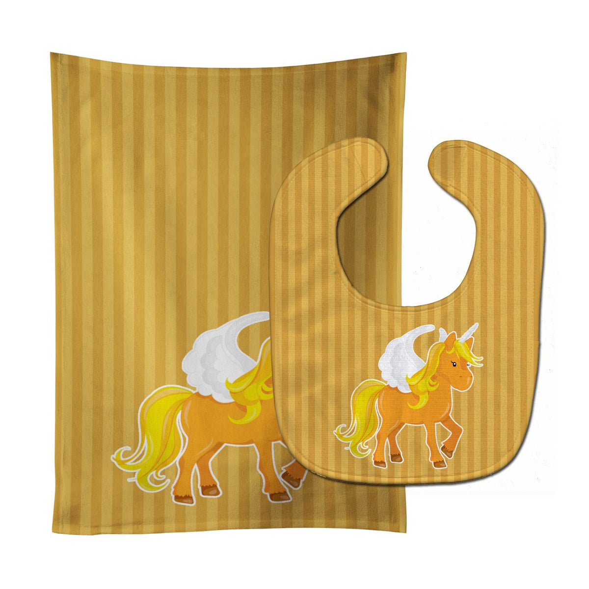 Unicorn Orange Stripes Baby Bib &amp; Burp Cloth BB9092STBU by Caroline&#39;s Treasures
