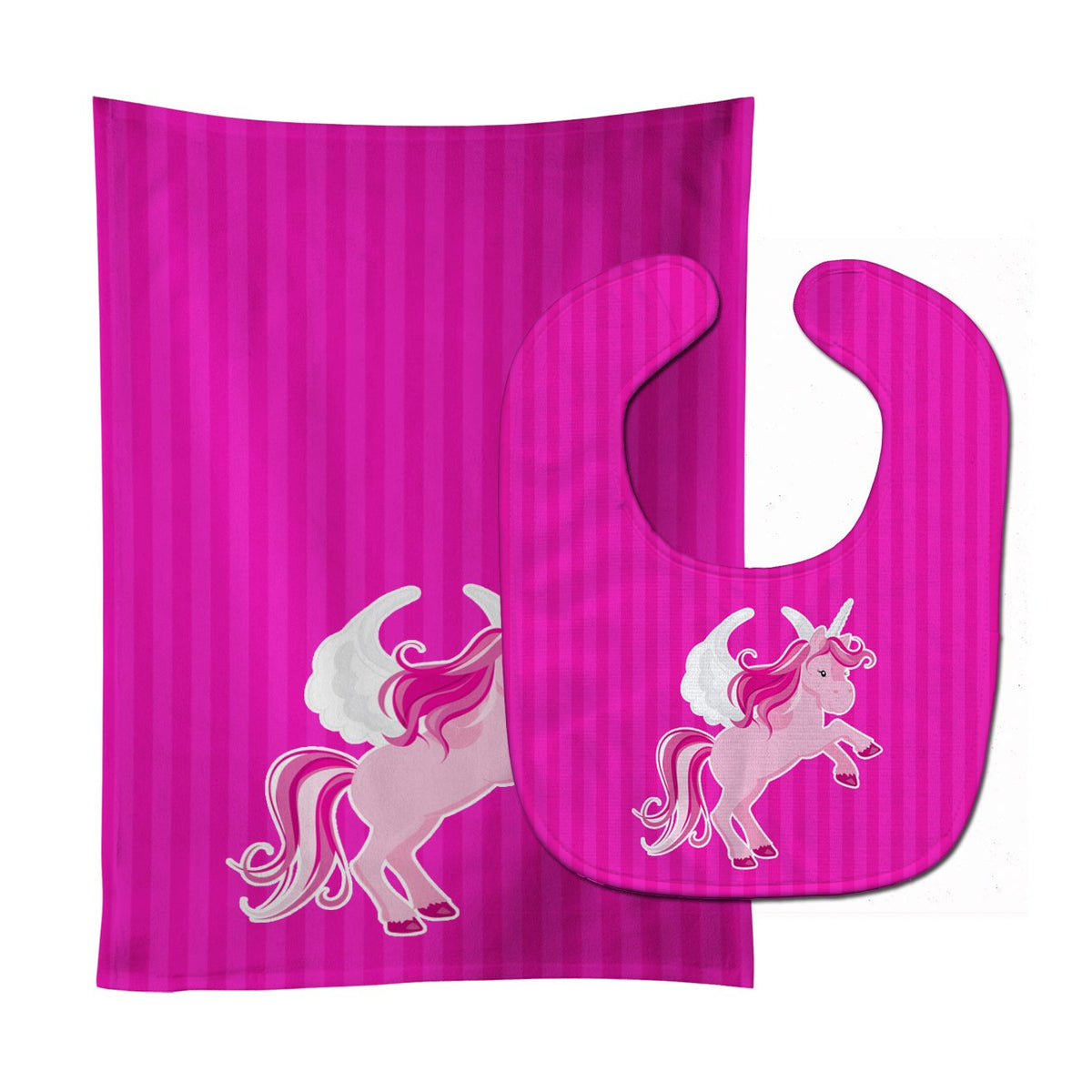 Unicorn Pink Stripes #2 Baby Bib &amp; Burp Cloth BB9093STBU by Caroline&#39;s Treasures