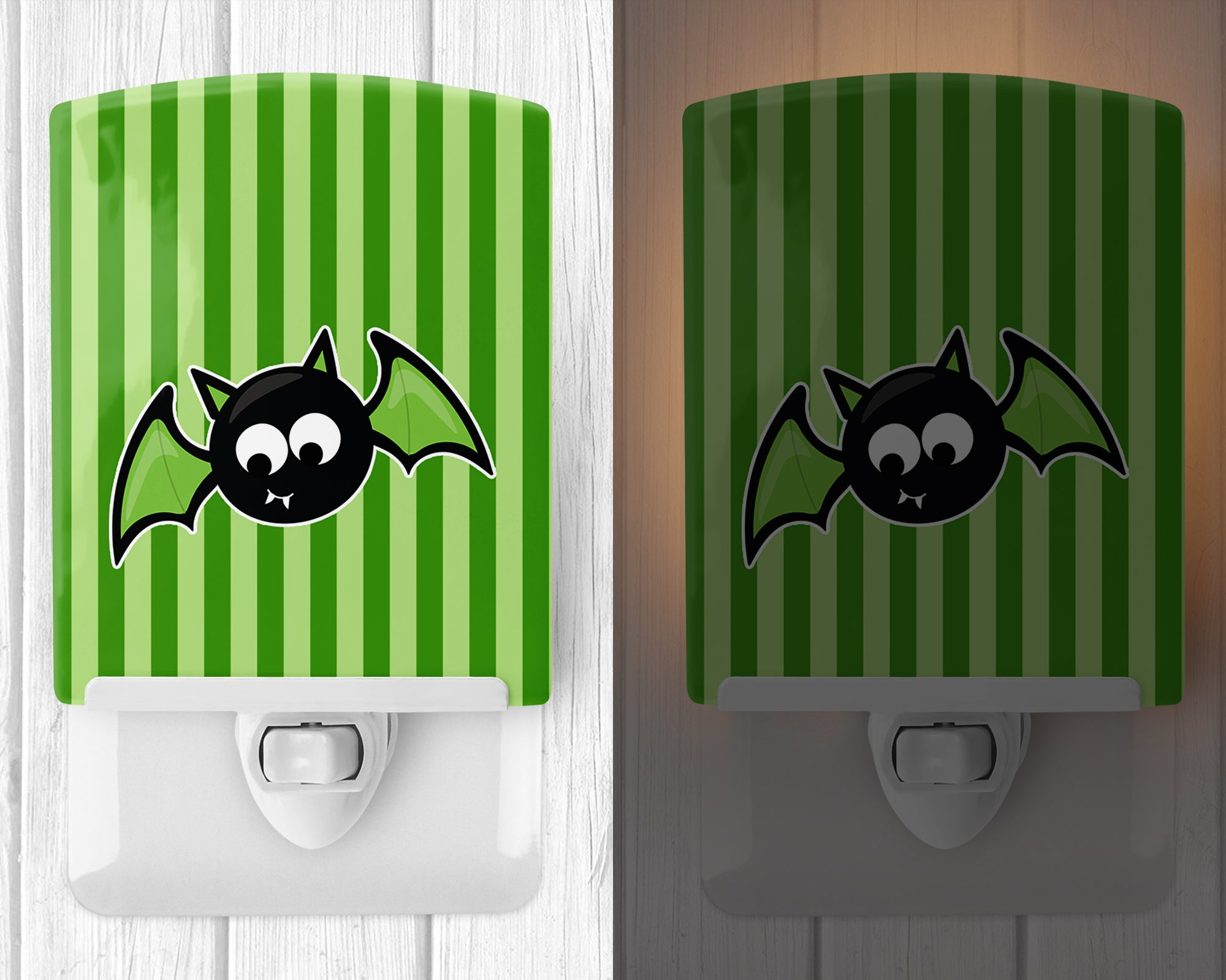 Halloween Bat Green Stripes Ceramic Night Light BB9110CNL - the-store.com