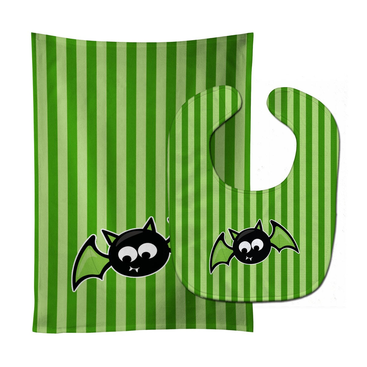 Halloween Bat Green Stripes Baby Bib &amp; Burp Cloth BB9110STBU by Caroline&#39;s Treasures