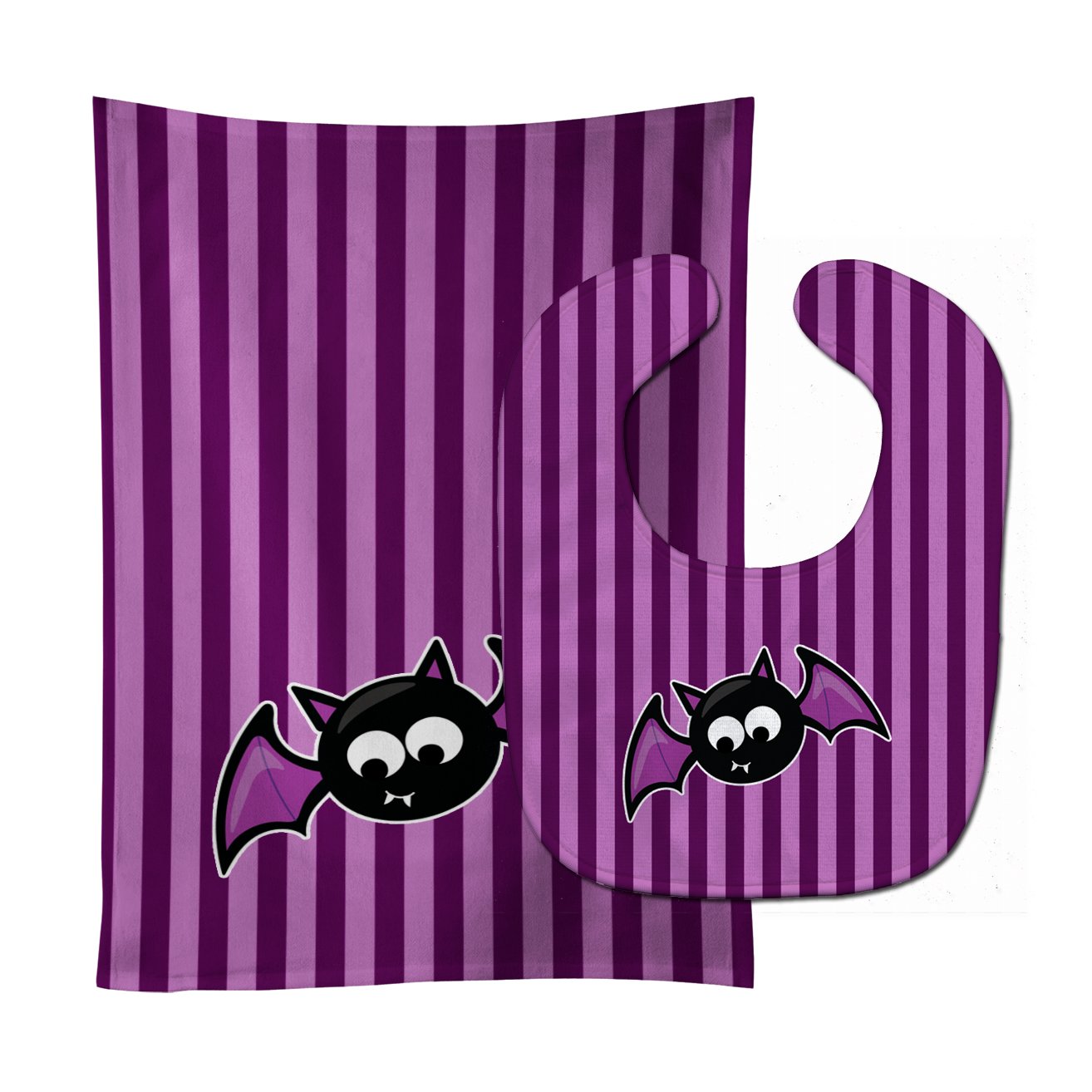 Halloween Bat Purple Stripes Baby Bib & Burp Cloth BB9111STBU by Caroline's Treasures
