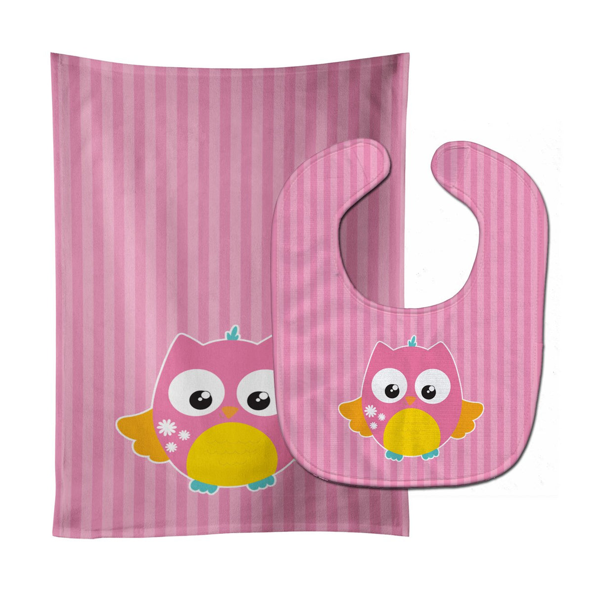 Owl and Pink Stripes Baby Bib &amp; Burp Cloth BB9114STBU by Caroline&#39;s Treasures