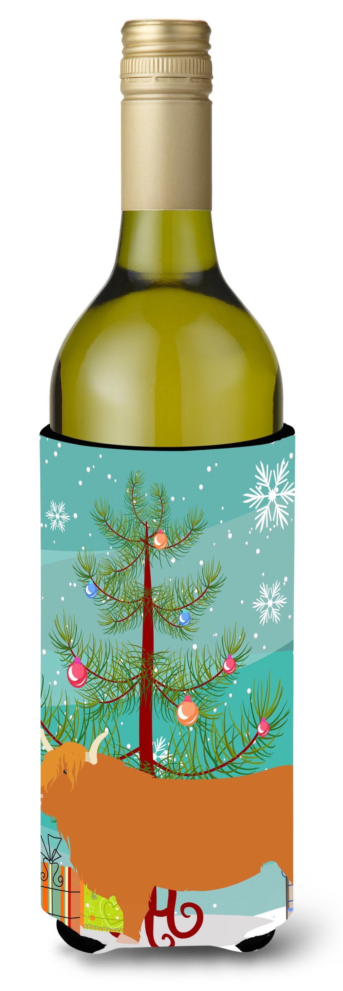Highland Cow Christmas Wine Bottle Beverge Insulator Hugger BB9187LITERK by Caroline&#39;s Treasures