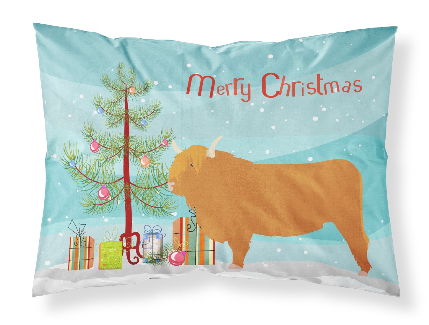Highland Cow Christmas Fabric Standard Pillowcase BB9187PILLOWCASE by Caroline's Treasures