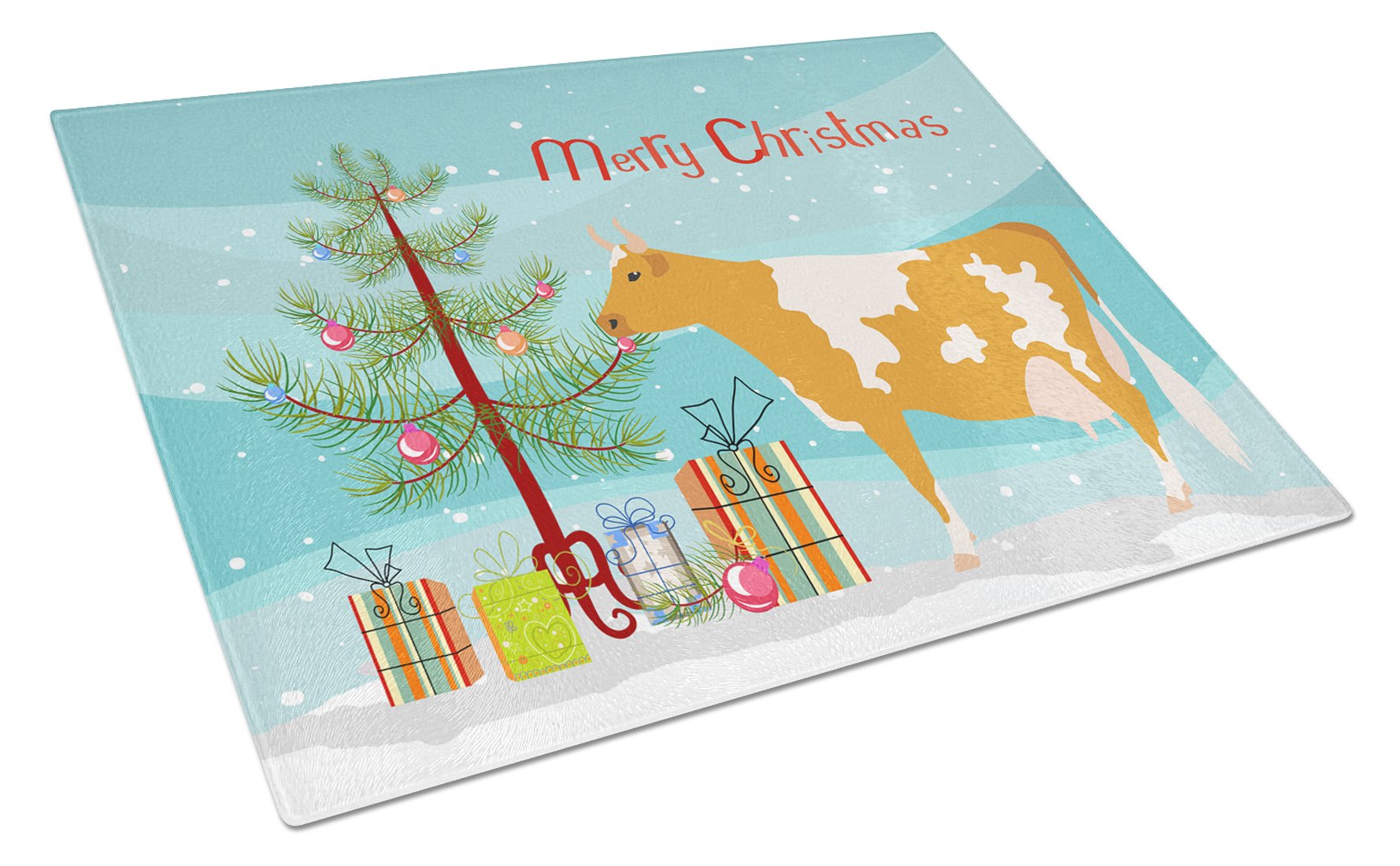 Guernsey Cow Christmas Glass Cutting Board Large BB9188LCB by Caroline's Treasures