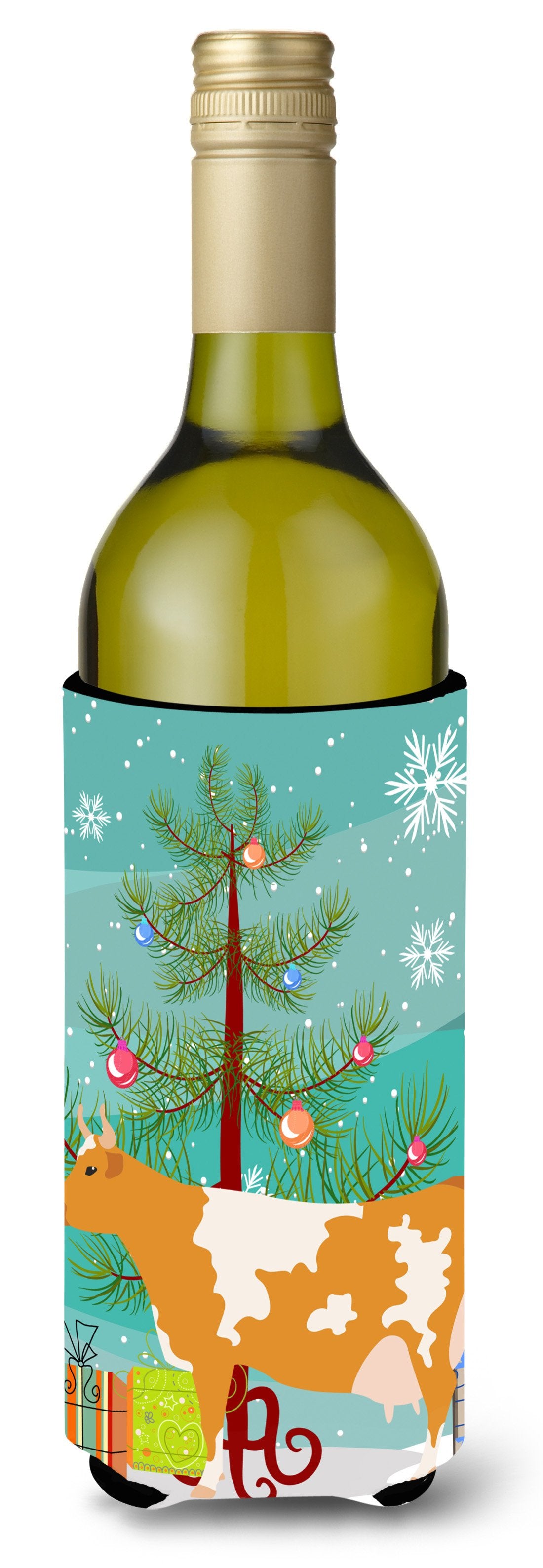 Guernsey Cow Christmas Wine Bottle Beverge Insulator Hugger BB9188LITERK by Caroline&#39;s Treasures