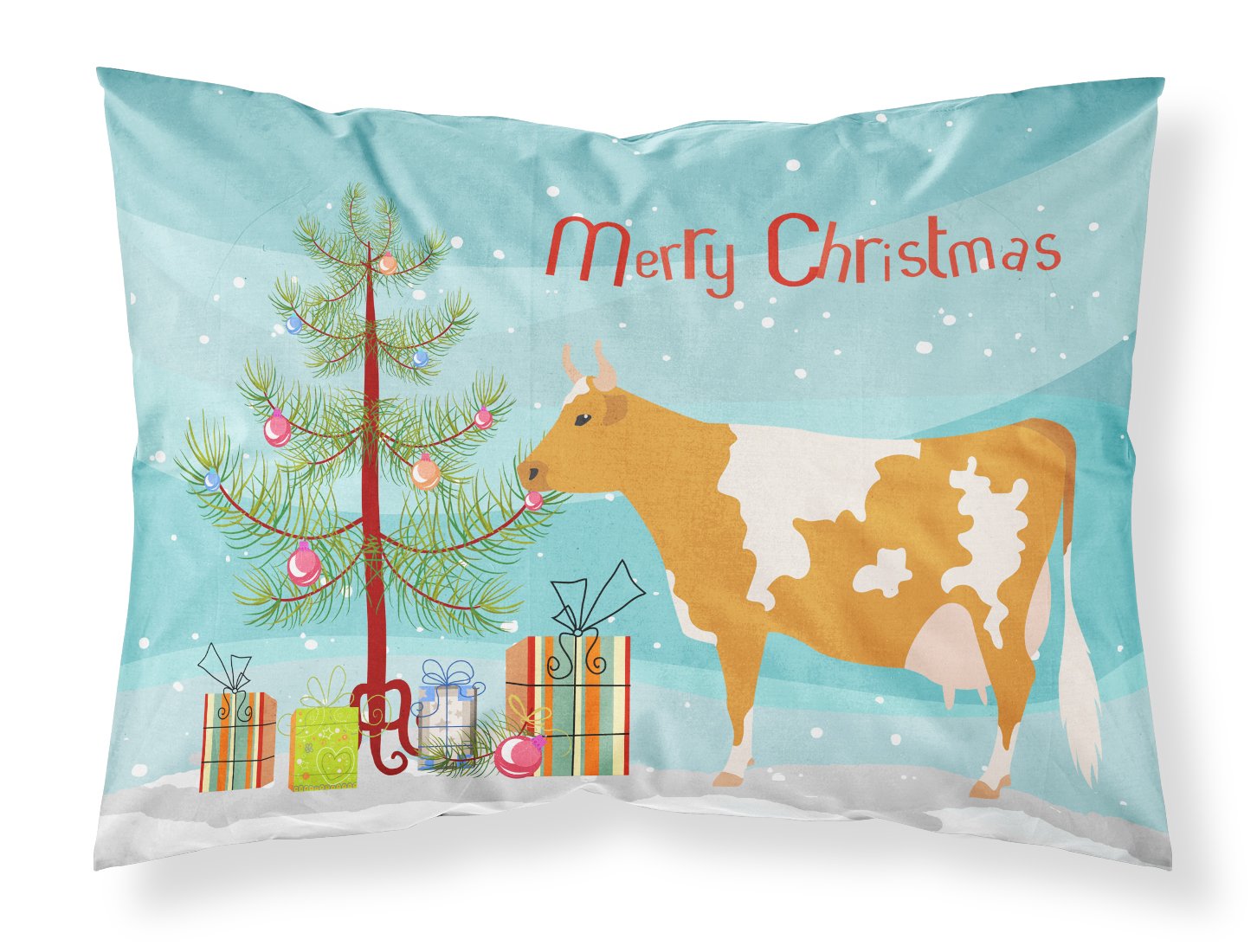 Guernsey Cow Christmas Fabric Standard Pillowcase BB9188PILLOWCASE by Caroline's Treasures