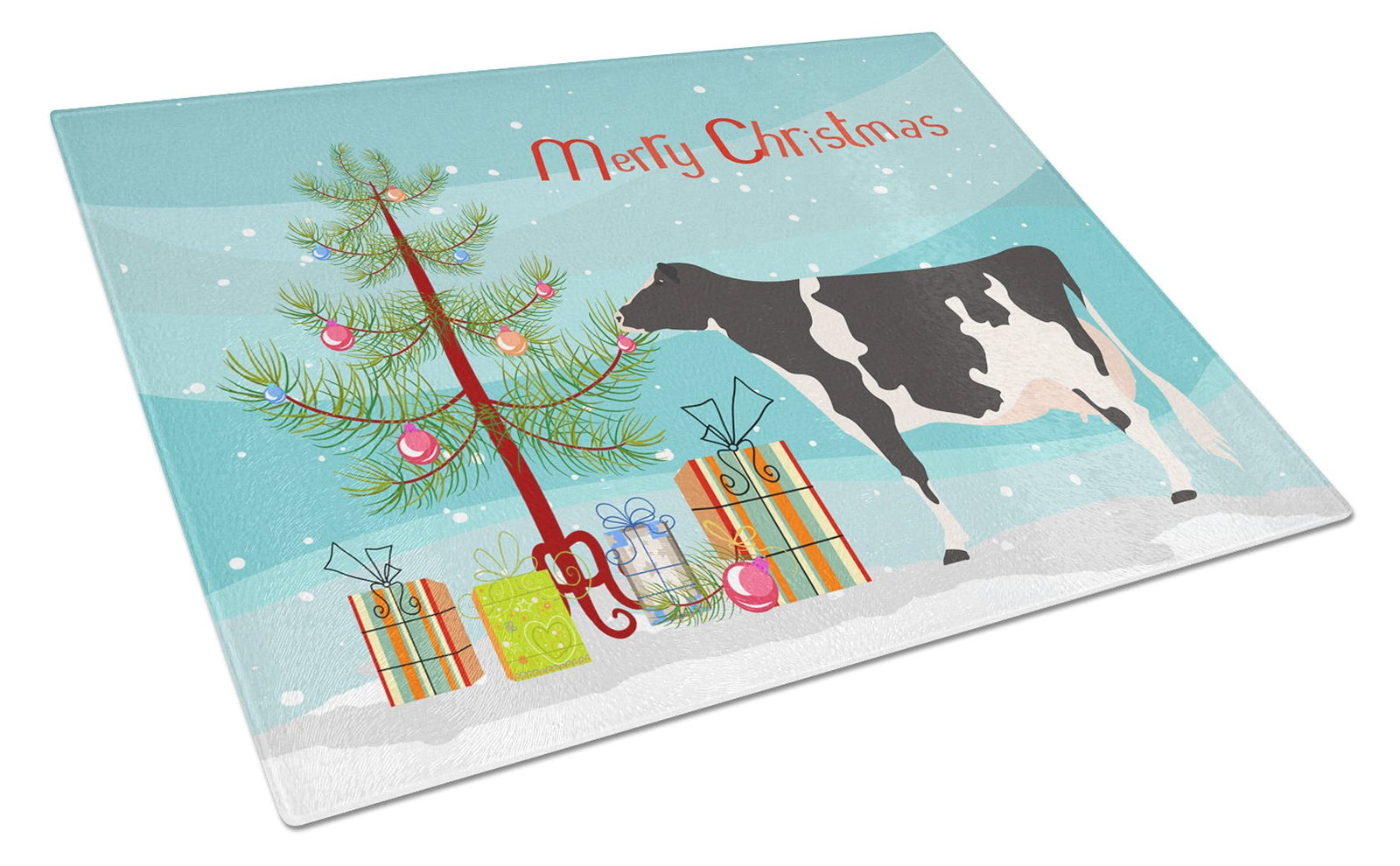 Holstein Cow Christmas Glass Cutting Board Large BB9189LCB by Caroline's Treasures