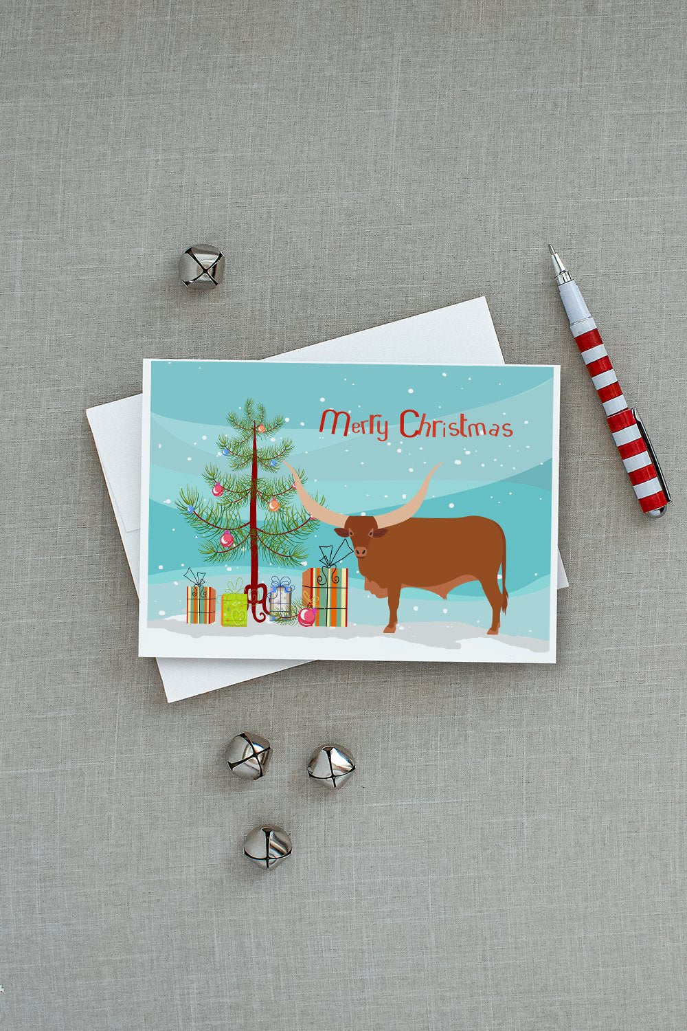 Ankole-Watusu Cow Christmas Greeting Cards and Envelopes Pack of 8 - the-store.com