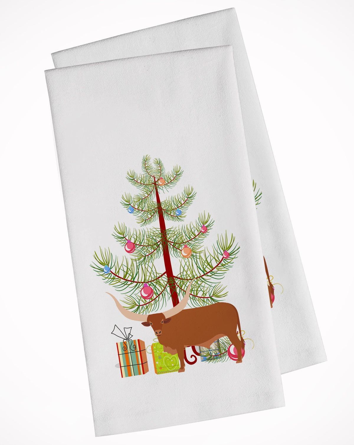 Ankole-Watusu Cow Christmas White Kitchen Towel Set of 2 BB9190WTKT by Caroline&#39;s Treasures