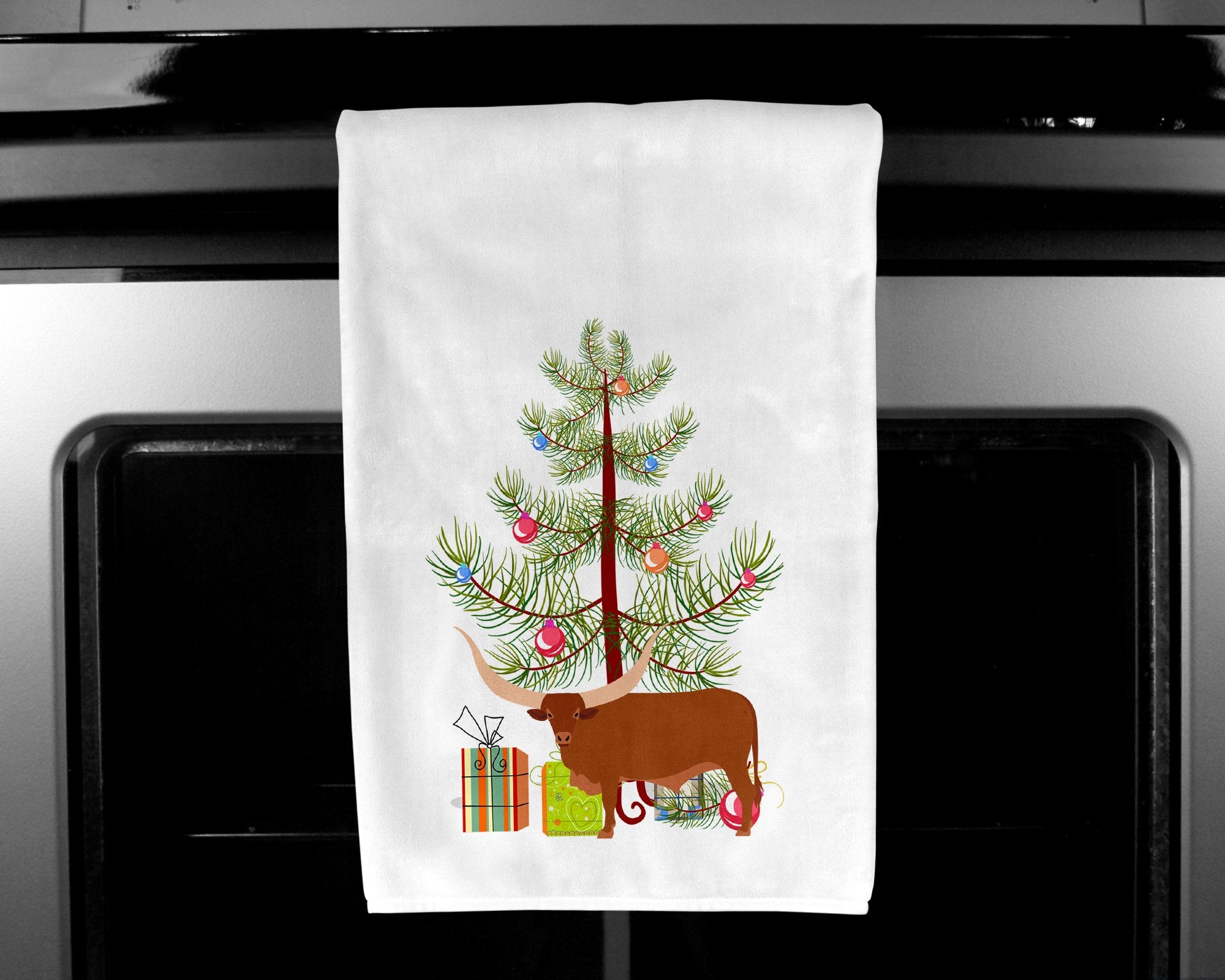 Ankole-Watusu Cow Christmas White Kitchen Towel Set of 2 BB9190WTKT by Caroline's Treasures