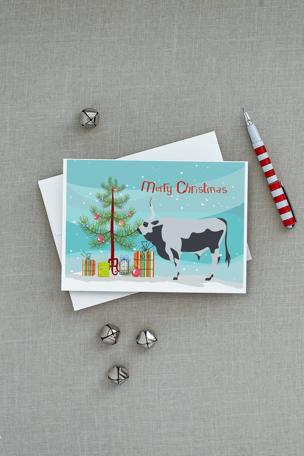 Hungarian Grey Steppe Cow Christmas Greeting Cards and Envelopes Pack of 8 - the-store.com