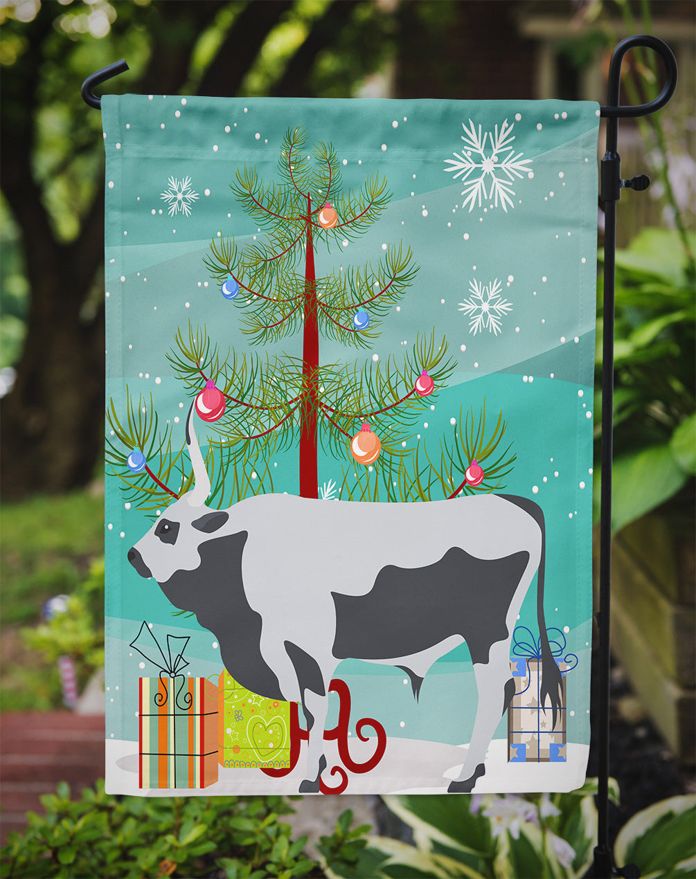 Hungarian Grey Steppe Cow Christmas Flag Garden Size BB9191GF
