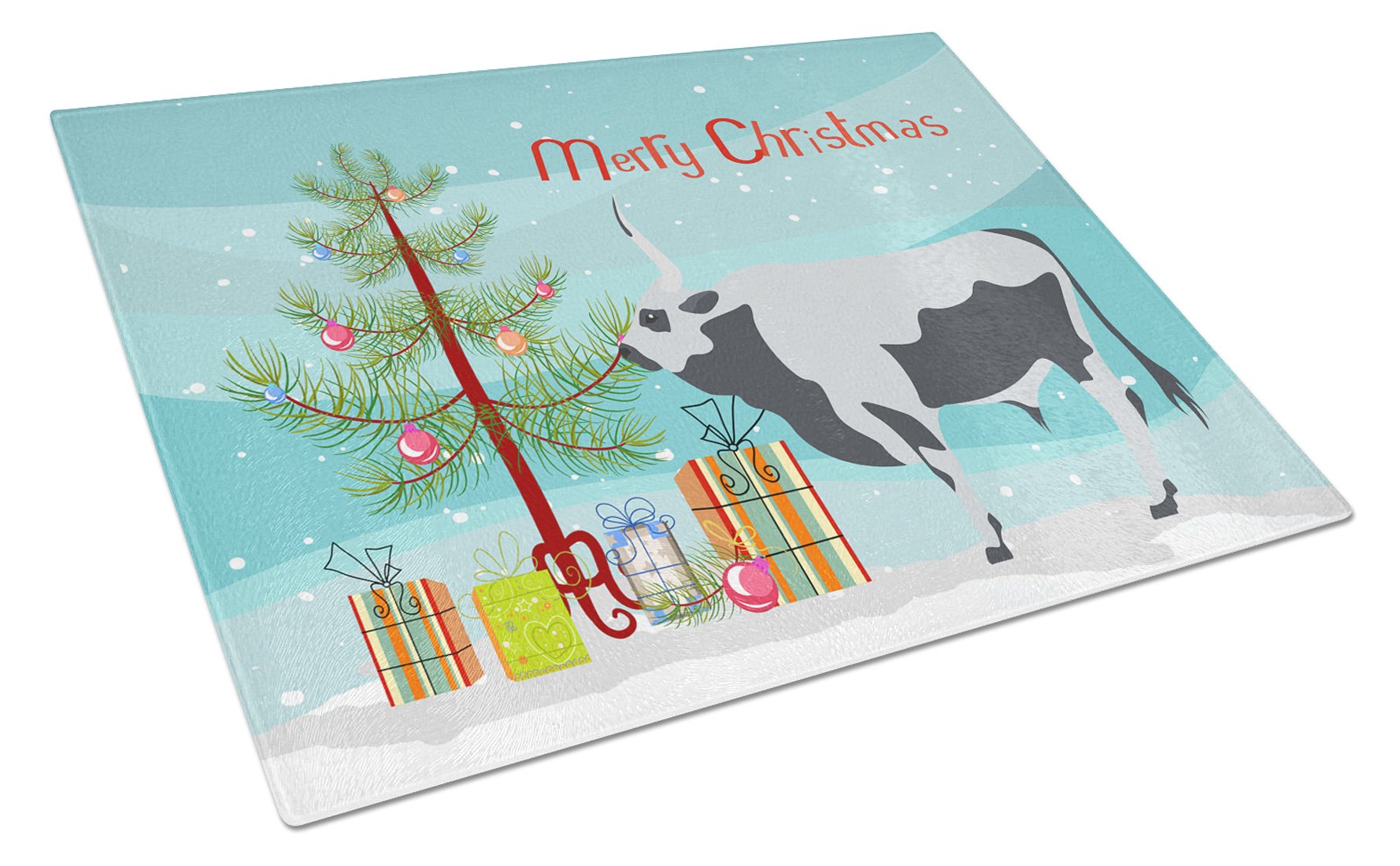 Hungarian Grey Steppe Cow Christmas Glass Cutting Board Large BB9191LCB by Caroline's Treasures