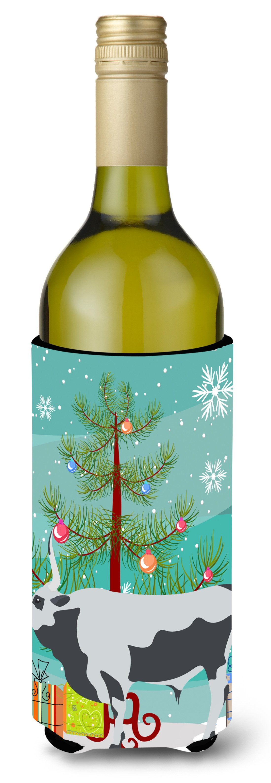 Hungarian Grey Steppe Cow Christmas Wine Bottle Beverge Insulator Hugger BB9191LITERK by Caroline&#39;s Treasures