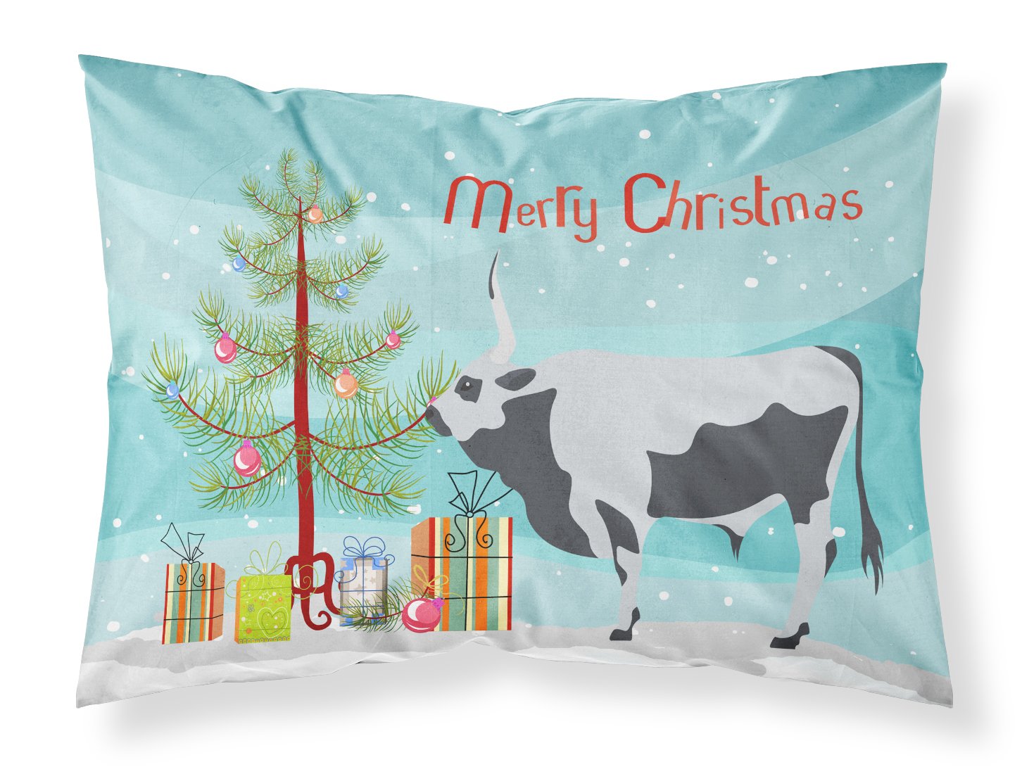 Hungarian Grey Steppe Cow Christmas Fabric Standard Pillowcase BB9191PILLOWCASE by Caroline's Treasures