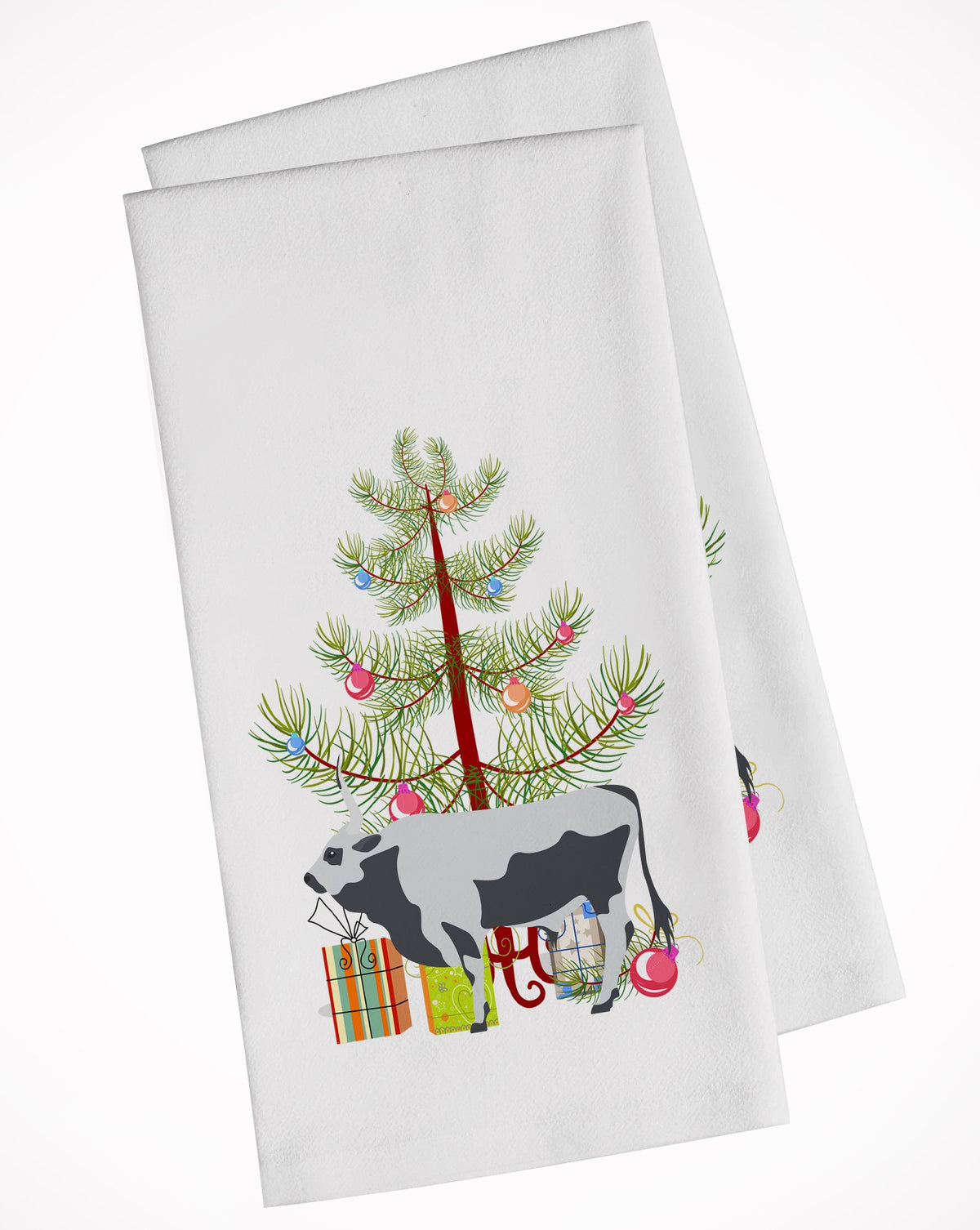 Hungarian Grey Steppe Cow Christmas White Kitchen Towel Set of 2 BB9191WTKT by Caroline&#39;s Treasures