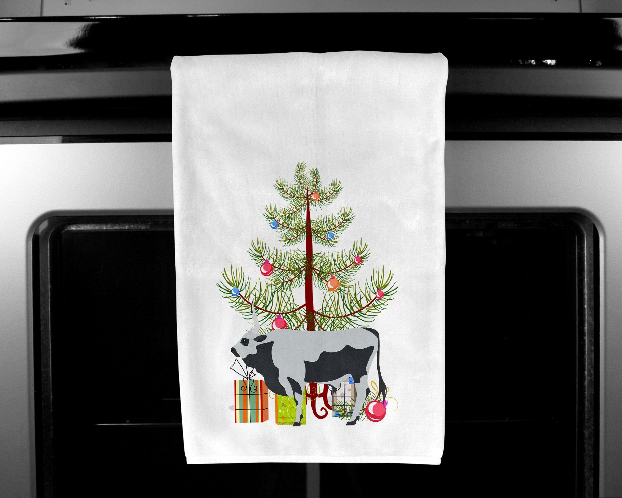 Hungarian Grey Steppe Cow Christmas White Kitchen Towel Set of 2 BB9191WTKT by Caroline's Treasures