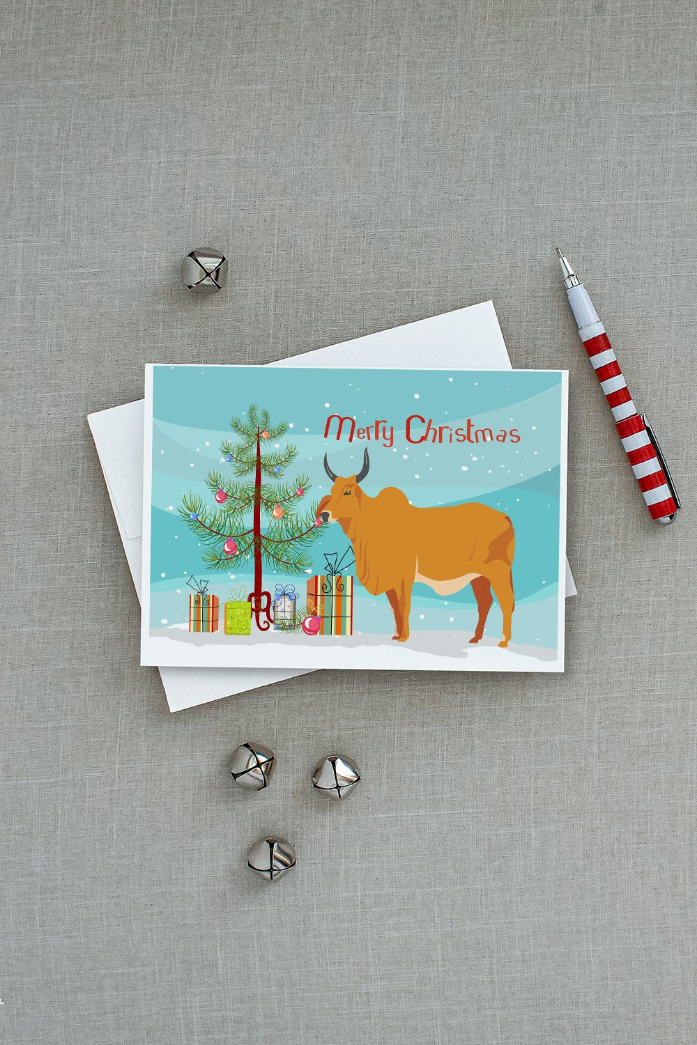 Zebu Indicine Cow Christmas Greeting Cards and Envelopes Pack of 8 - the-store.com
