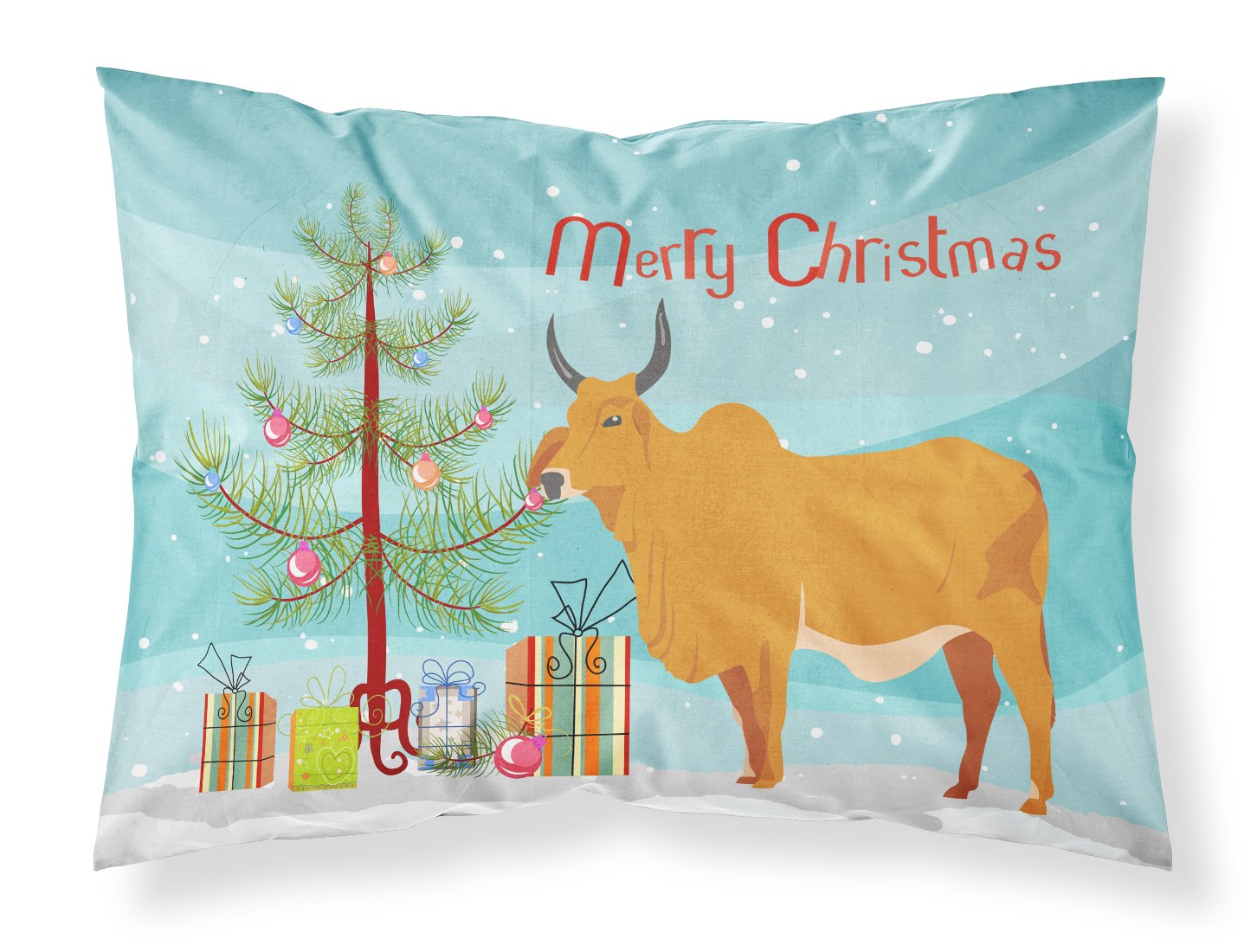 Zebu Indicine Cow Christmas Fabric Standard Pillowcase BB9192PILLOWCASE by Caroline's Treasures