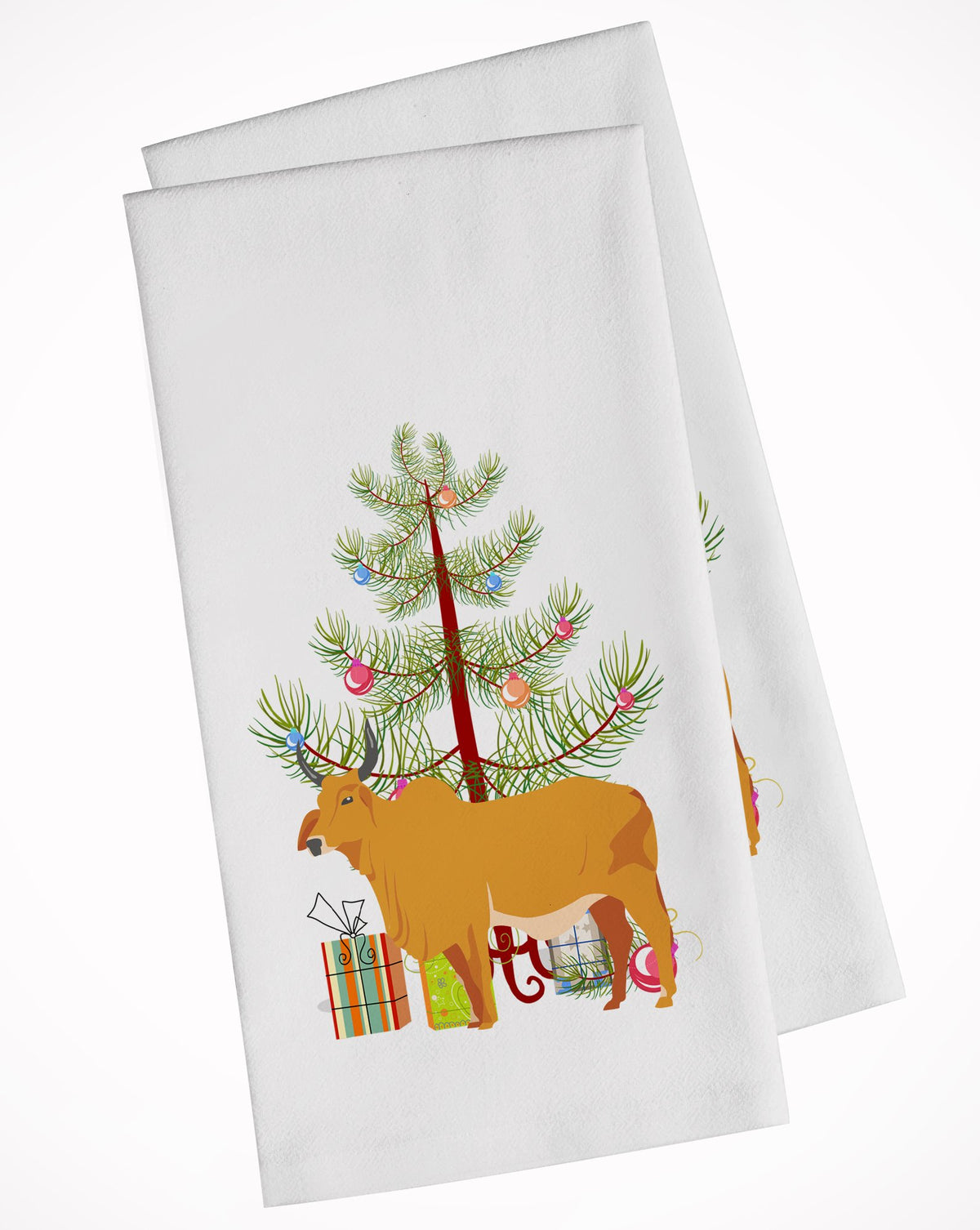 Zebu Indicine Cow Christmas White Kitchen Towel Set of 2 BB9192WTKT by Caroline&#39;s Treasures