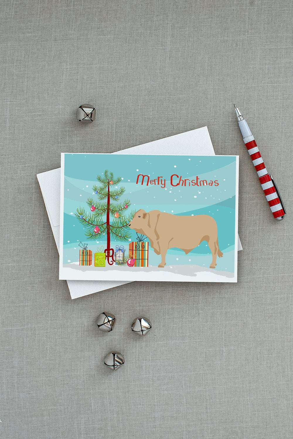 Charolais Cow Christmas Greeting Cards and Envelopes Pack of 8 - the-store.com