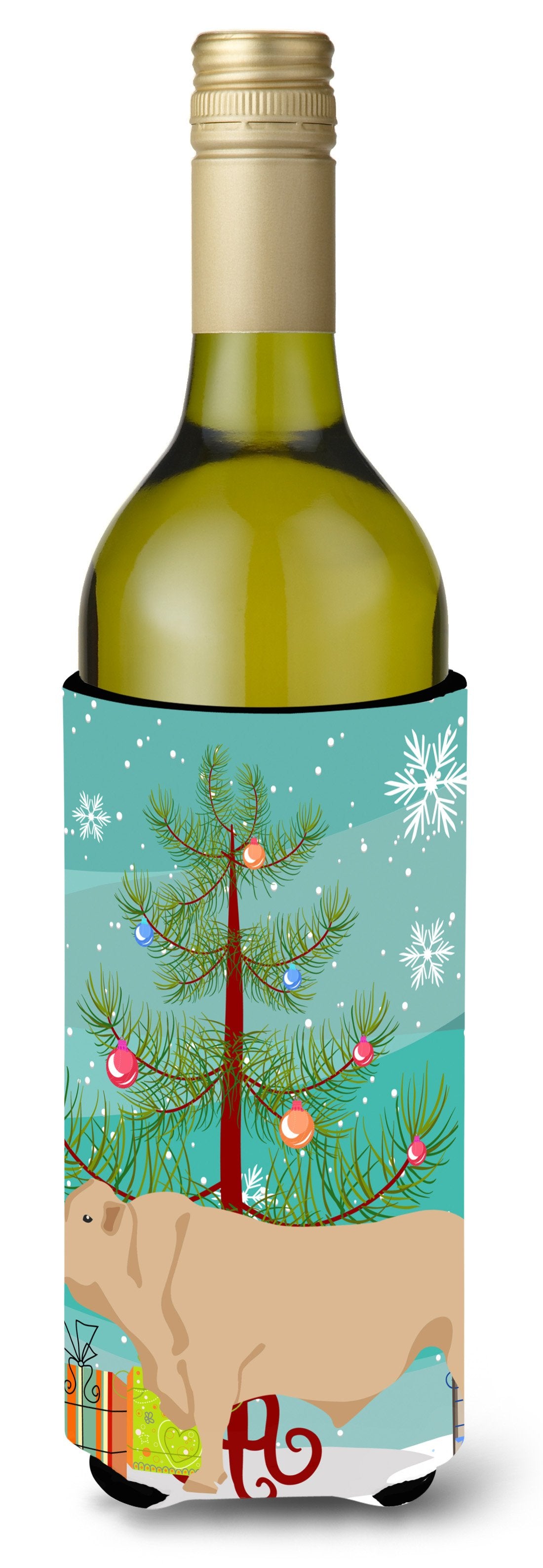 Charolais Cow Christmas Wine Bottle Beverge Insulator Hugger BB9193LITERK by Caroline&#39;s Treasures