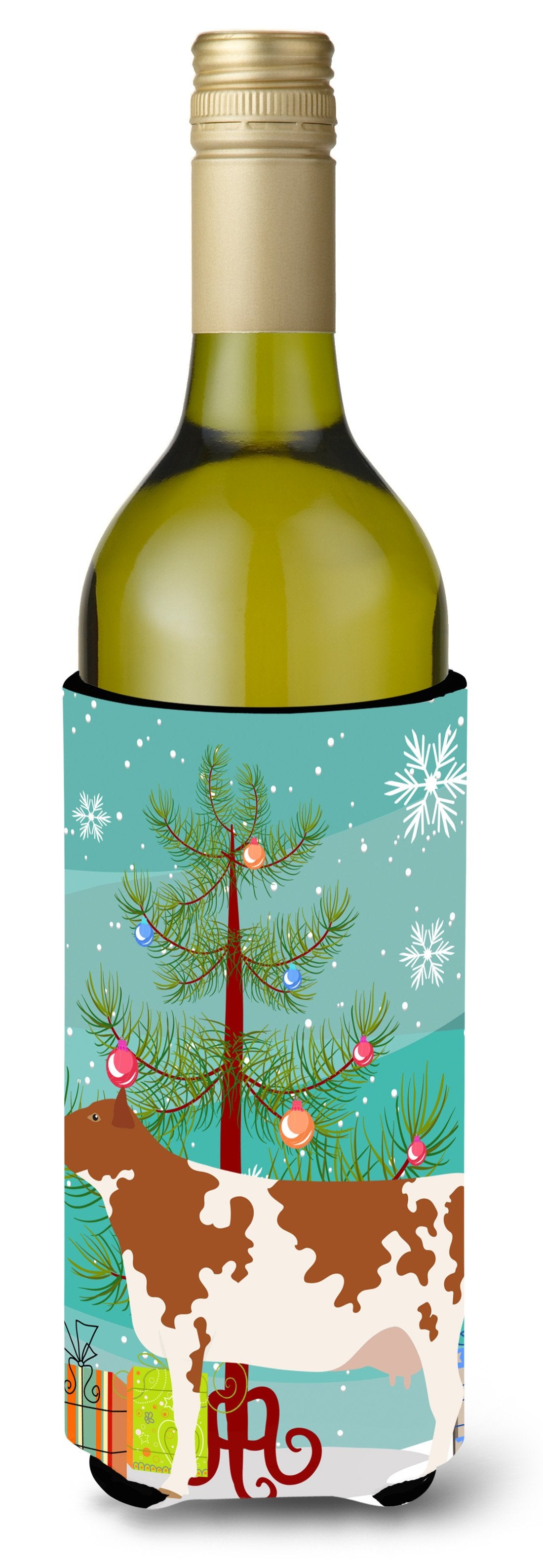 Ayrshire Cow Christmas Wine Bottle Beverge Insulator Hugger BB9194LITERK by Caroline&#39;s Treasures
