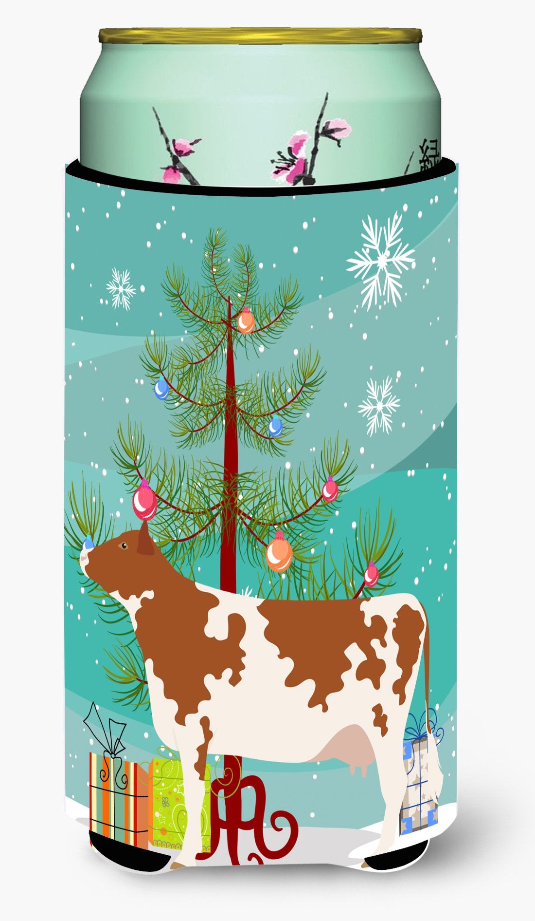 Ayrshire Cow Christmas Tall Boy Beverage Insulator Hugger BB9194TBC by Caroline&#39;s Treasures